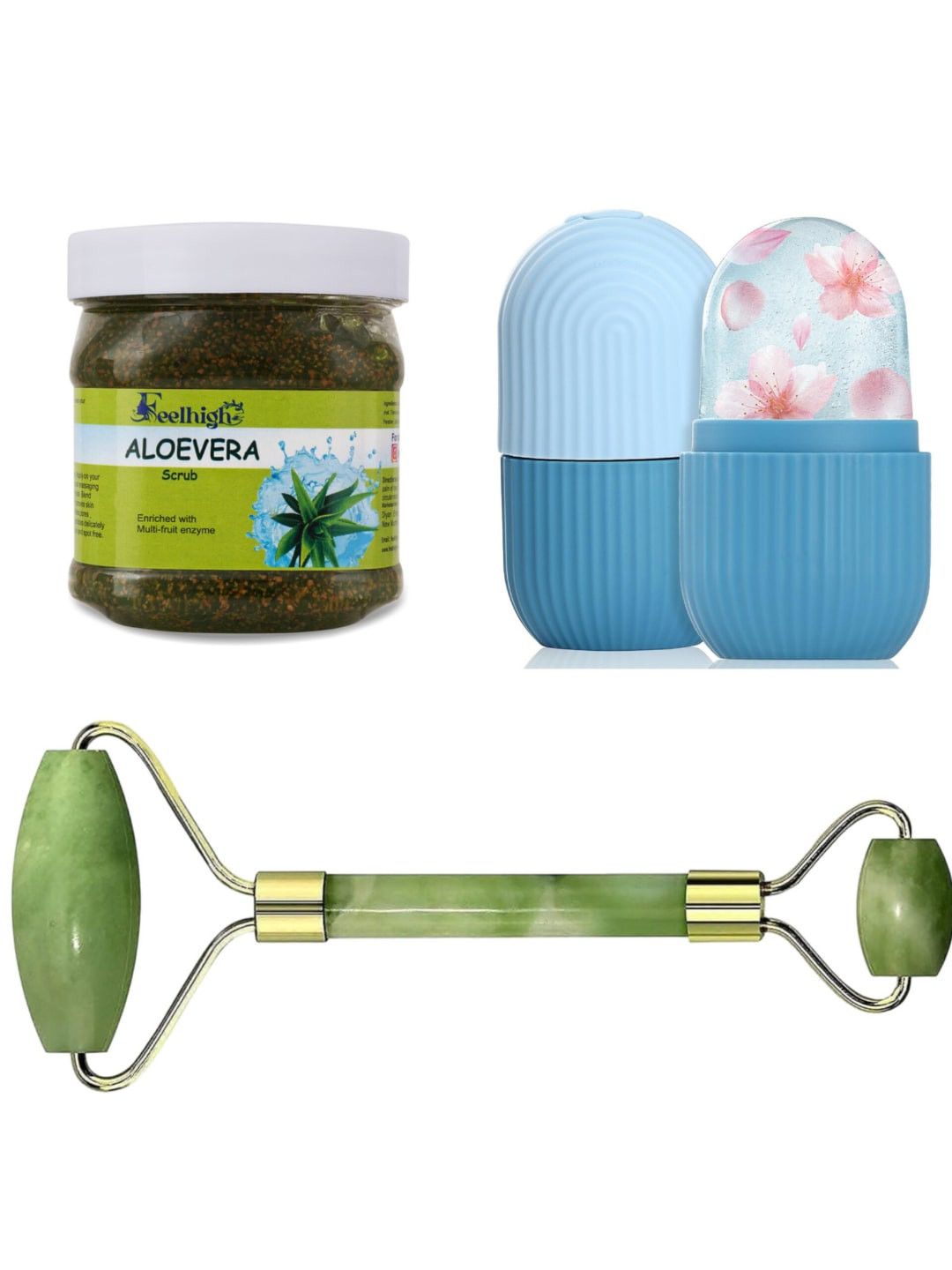 FEELHIGH Aloevera Scrub with Facial Ice Roller & Facial Massager-Facial Kit