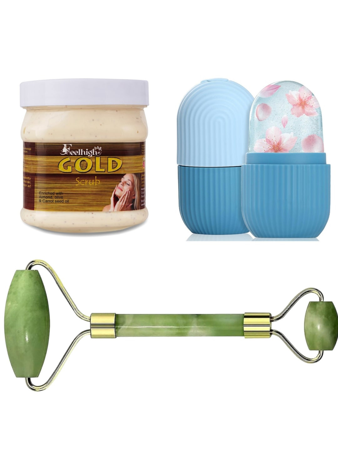 FEELHIGH Goldscrub with Facial Ice Roller & Facial Massager