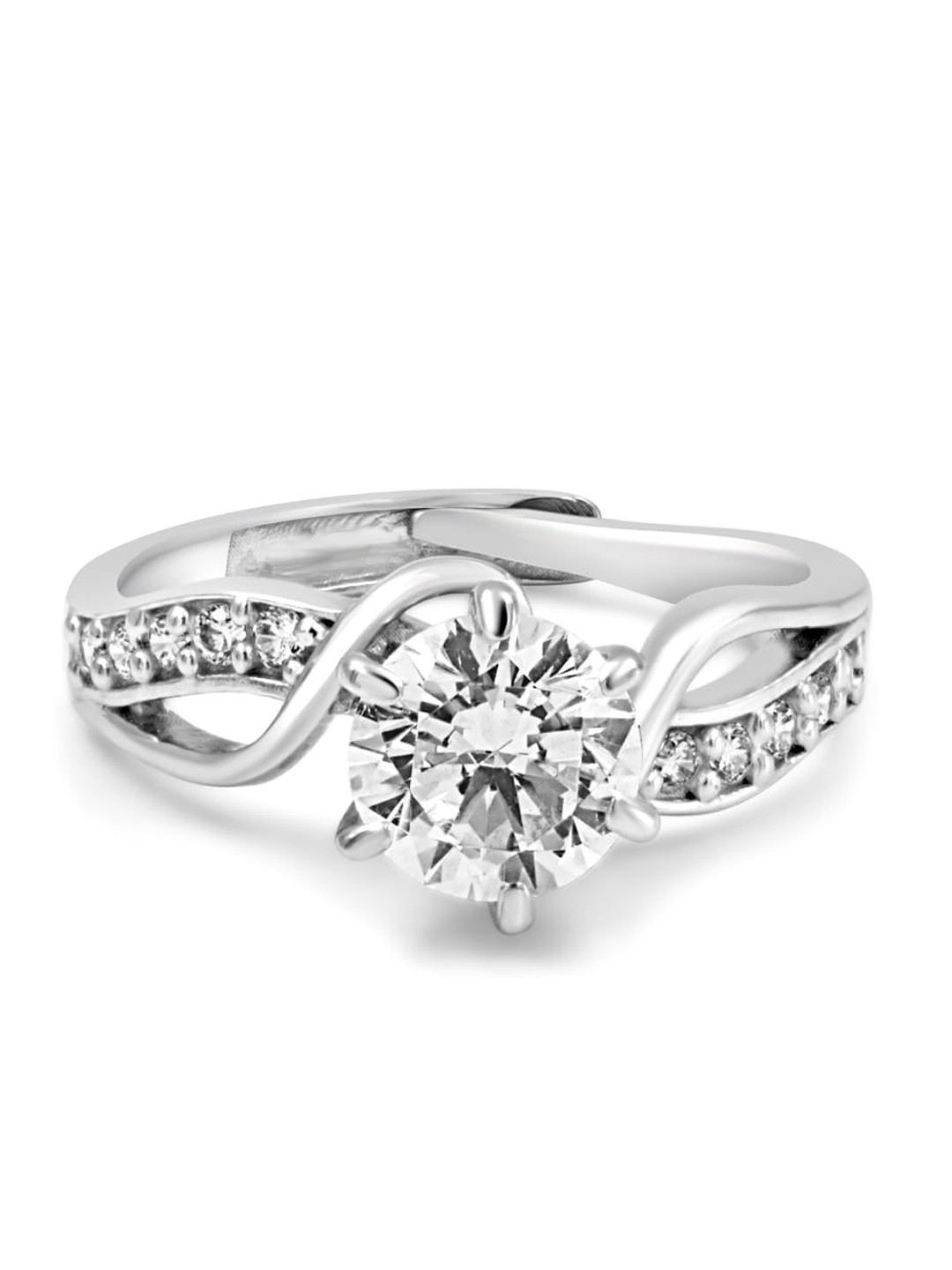 Zarkan 925 Sterling Silver Rhodium-Plated Stone-Studded Finger Ring