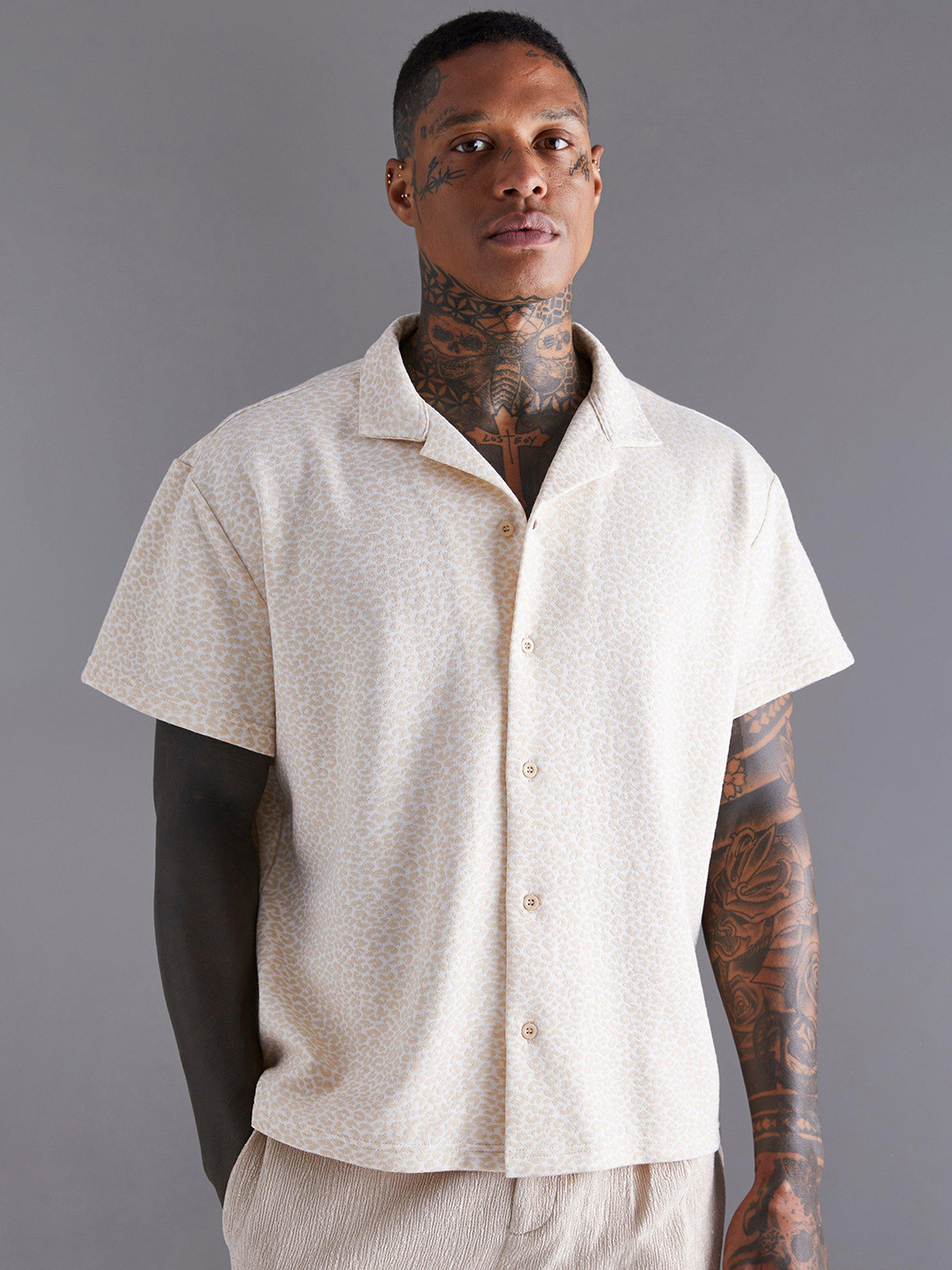 boohooMAN Bubble Textured Boxy Casual Shirt