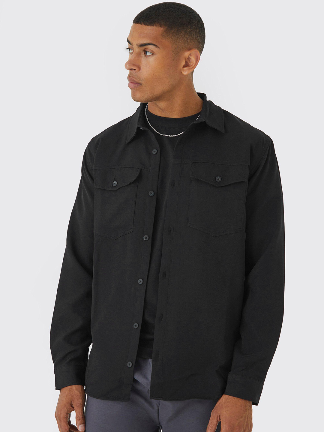 boohooMAN Smart Utility Pocket Detail Stretch Oversized Shirt