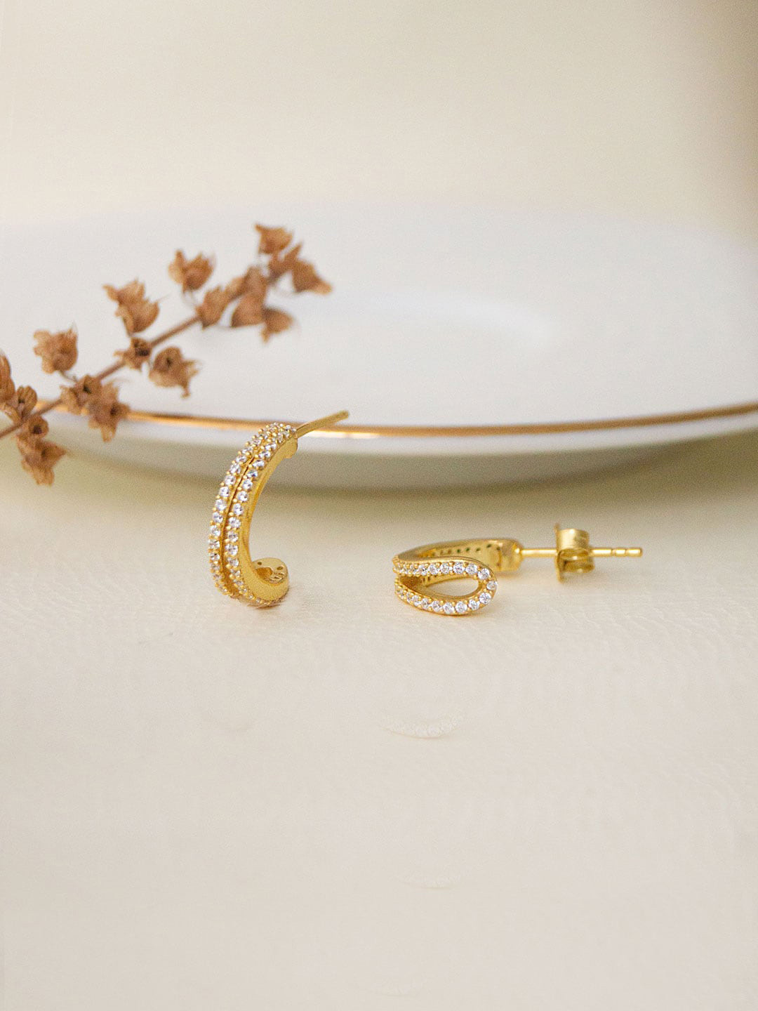 MANNASH Gold Plated Sterling Silver French Half Hoop Earrings