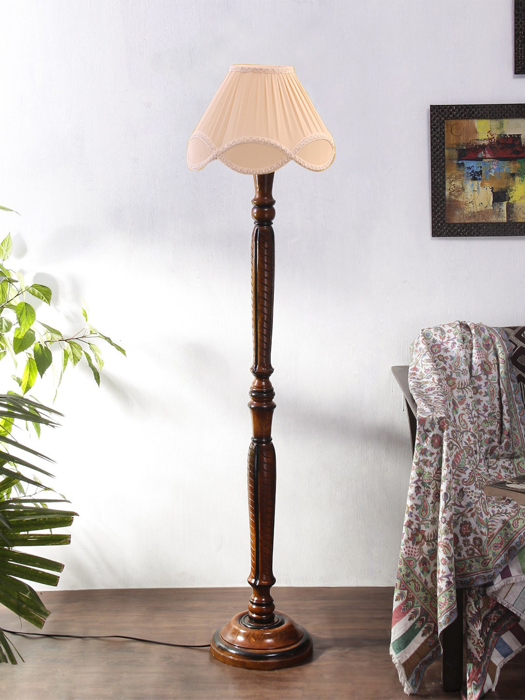 Devansh White Wooden Floor Lamp