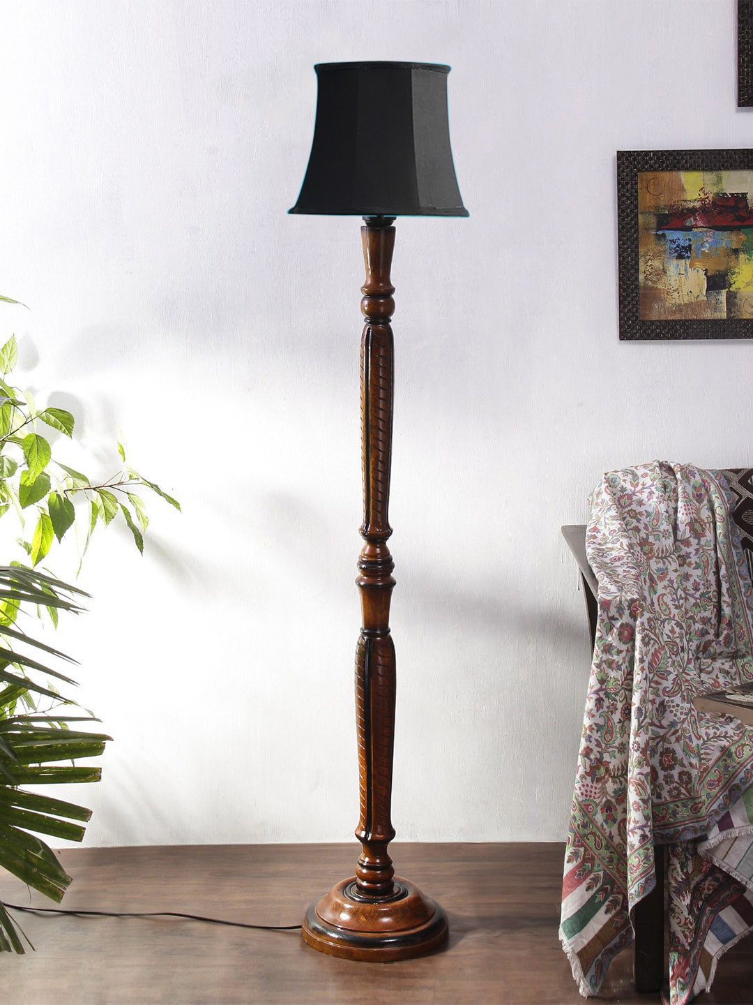 Devansh Black Wooden Floor Lamp