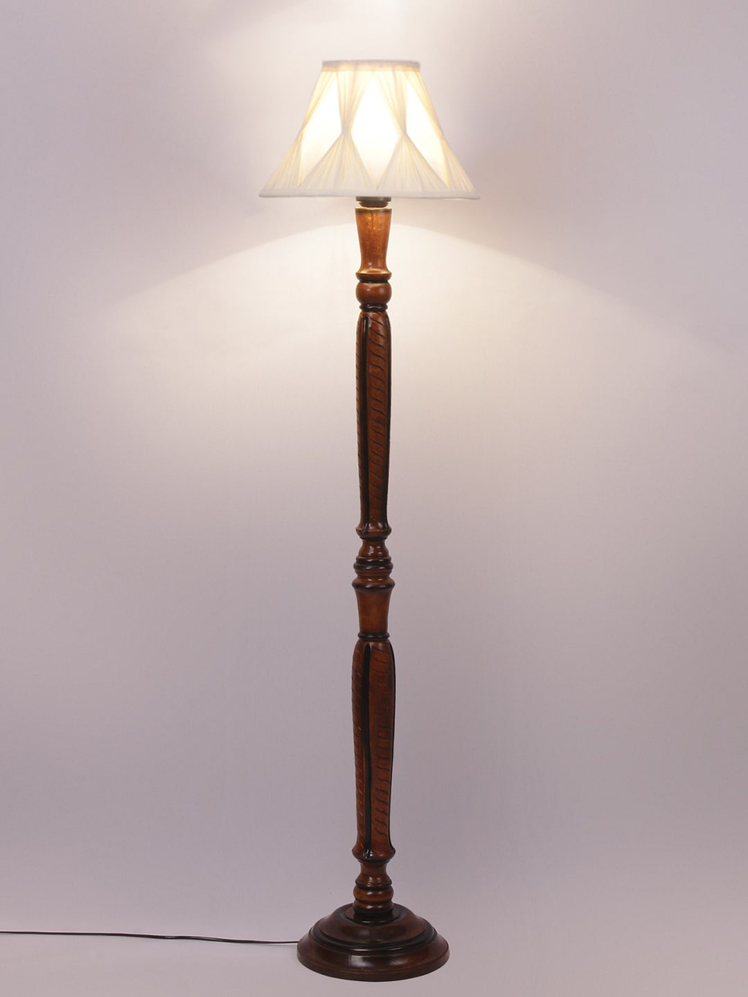Devansh Off-White & Brown Cotton & Wooden Floor Lamp