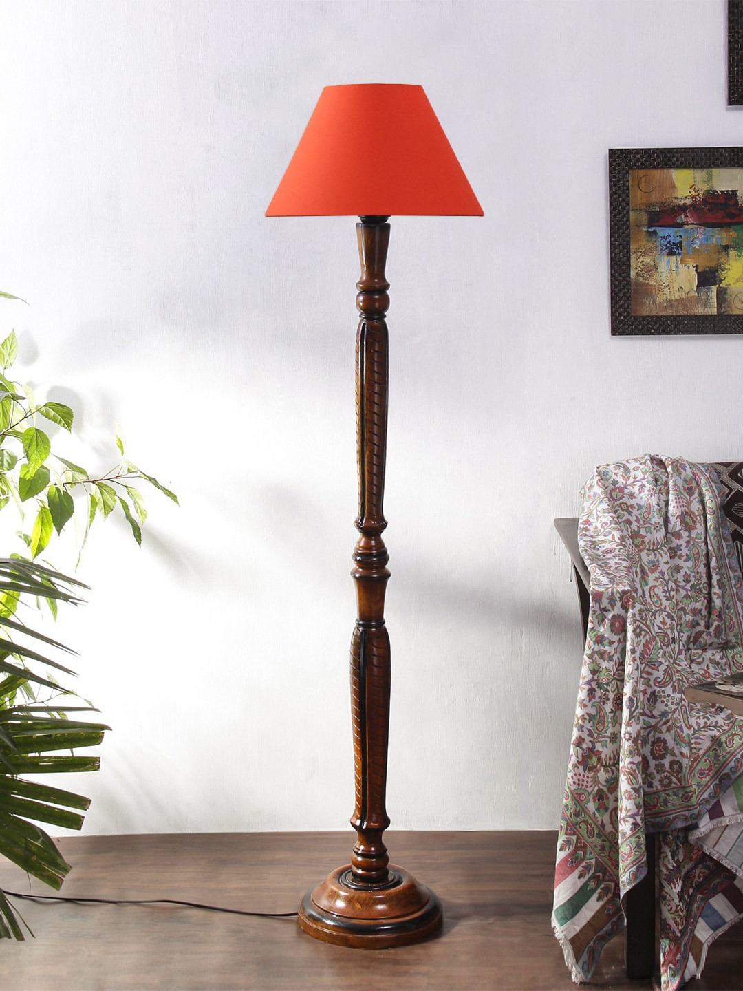 Devansh Orange Cotton & Wooden Floor Lamp