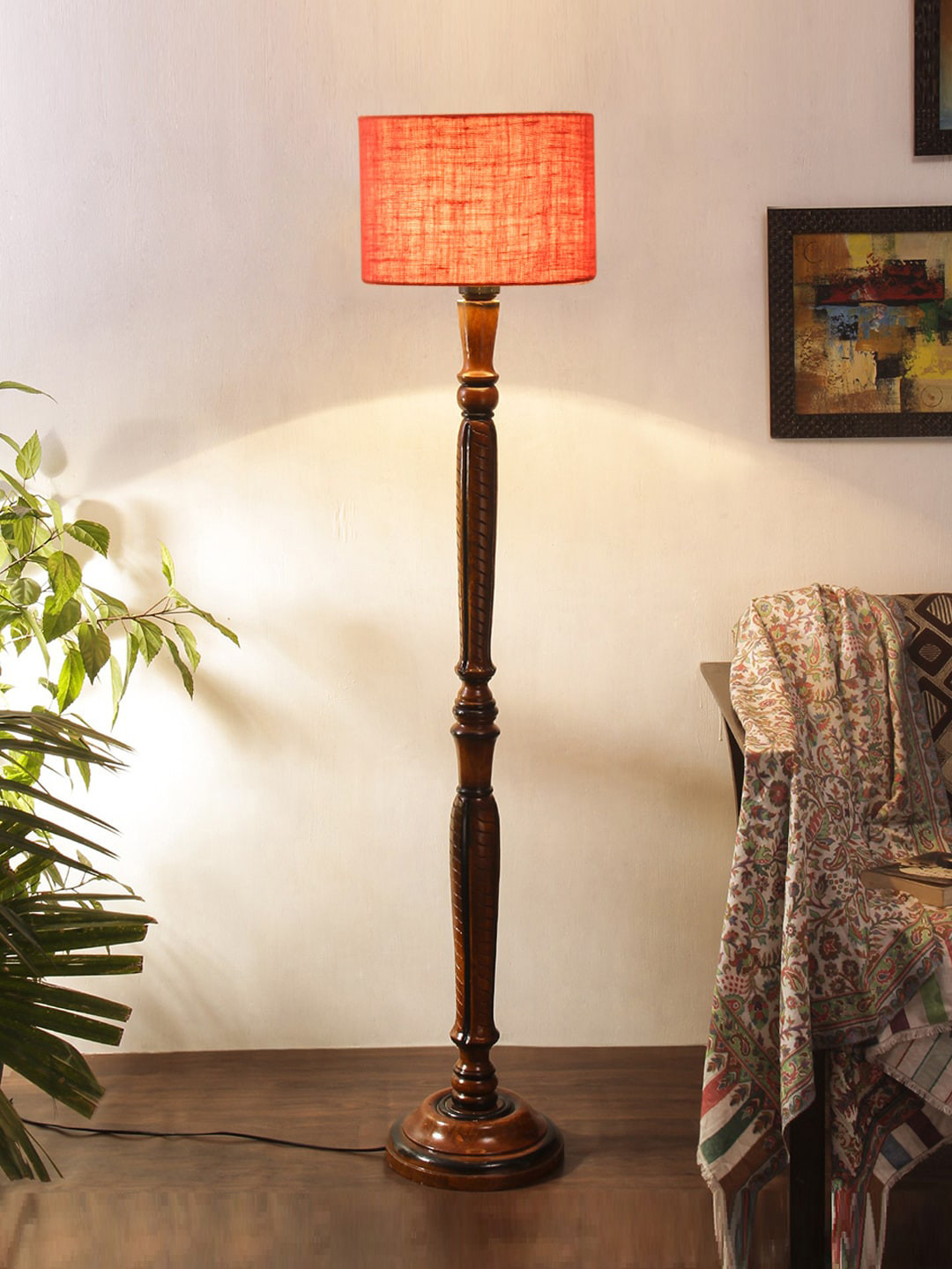 Devansh Pink & Brown Jute & Wooden Floor Lamps
