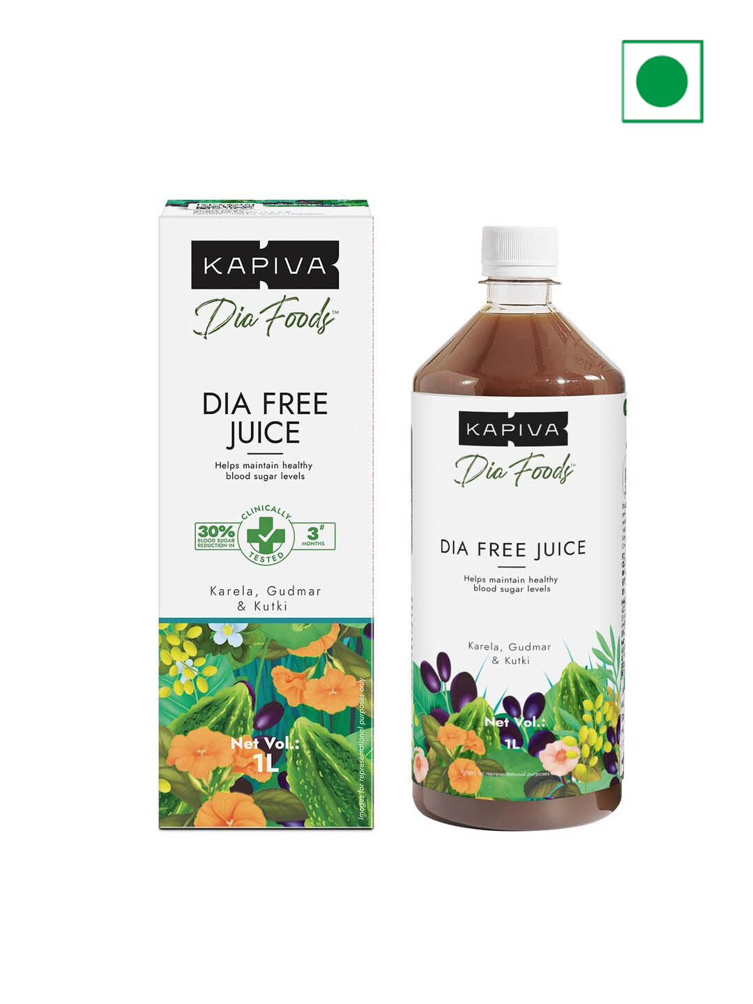 Kapiva DIA-Free Juice with Karela & Gudmar For Healthy Blood Sugar -1L
