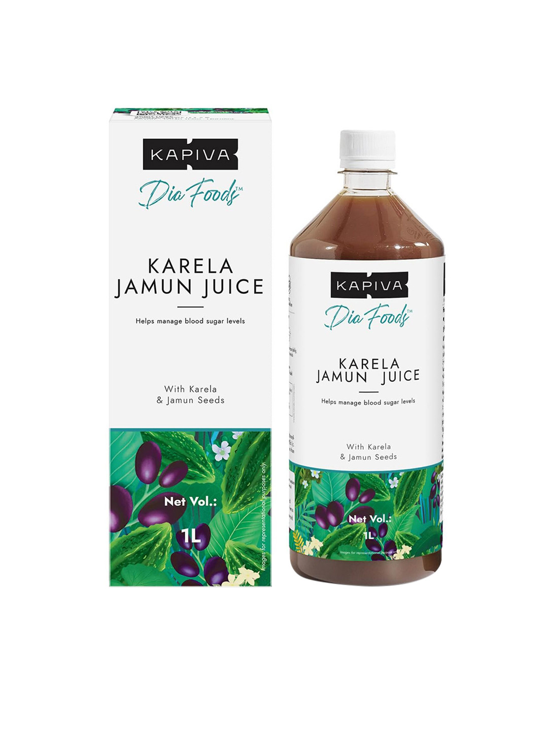Kapiva Dia Foods Karela Jamun Juice to Help Manage Blood Sugar Levels - 1 L