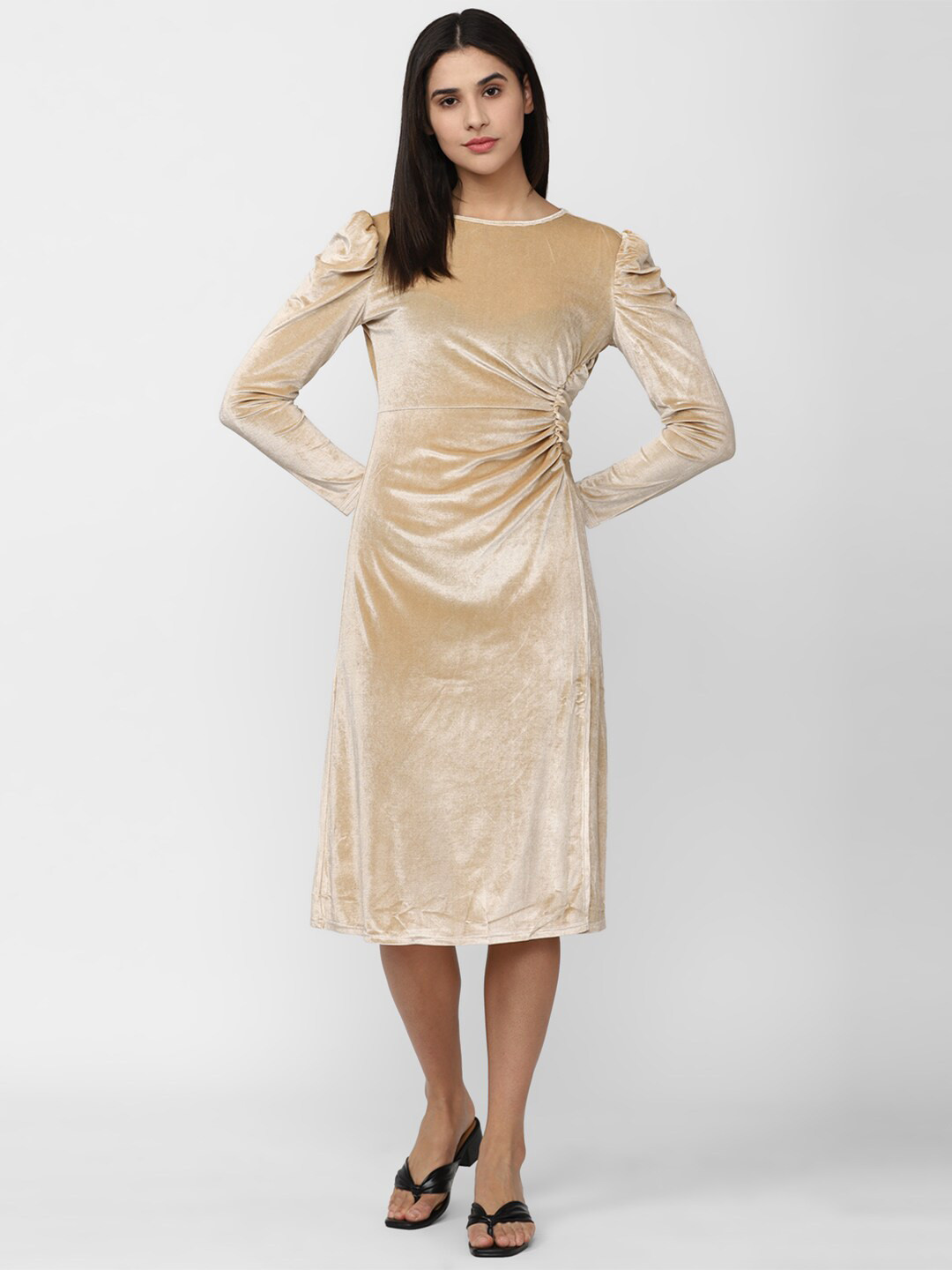 Van Heusen Woman High Neck Puff Sleeve Cotton Fit and Flare