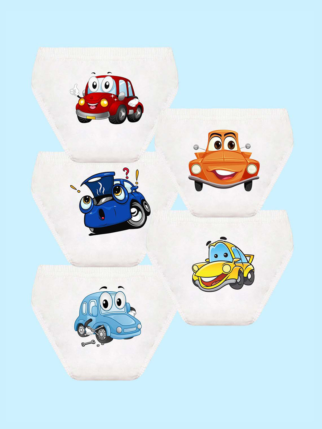 NUSYL Boys Pack Of 5 Cars Printed Cotton Basic Briefs NUBCBRFPO5.0032