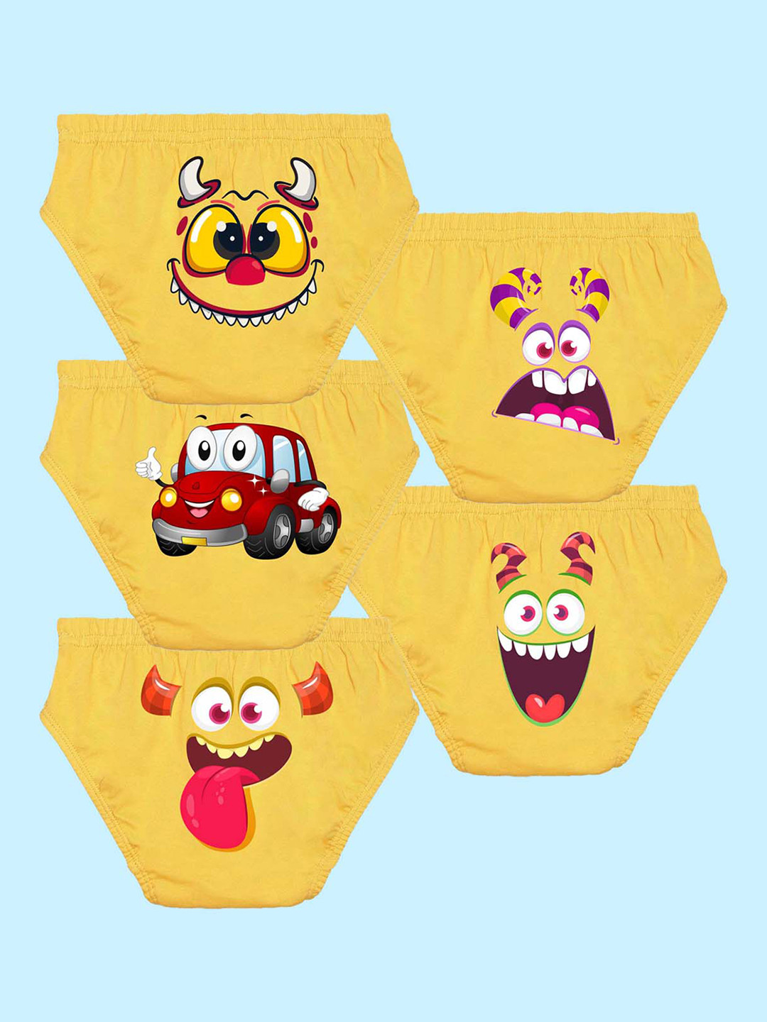 NUSYL Boys Pack Of 5 Printed Pure Cotton Basic Briefs NUBCBRFPO5.0042