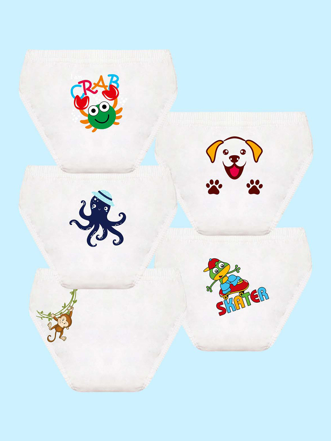 NUSYL Boys Pack Of 5 Printed Pure Cotton Basic Briefs NUBCBRFPO5.0036