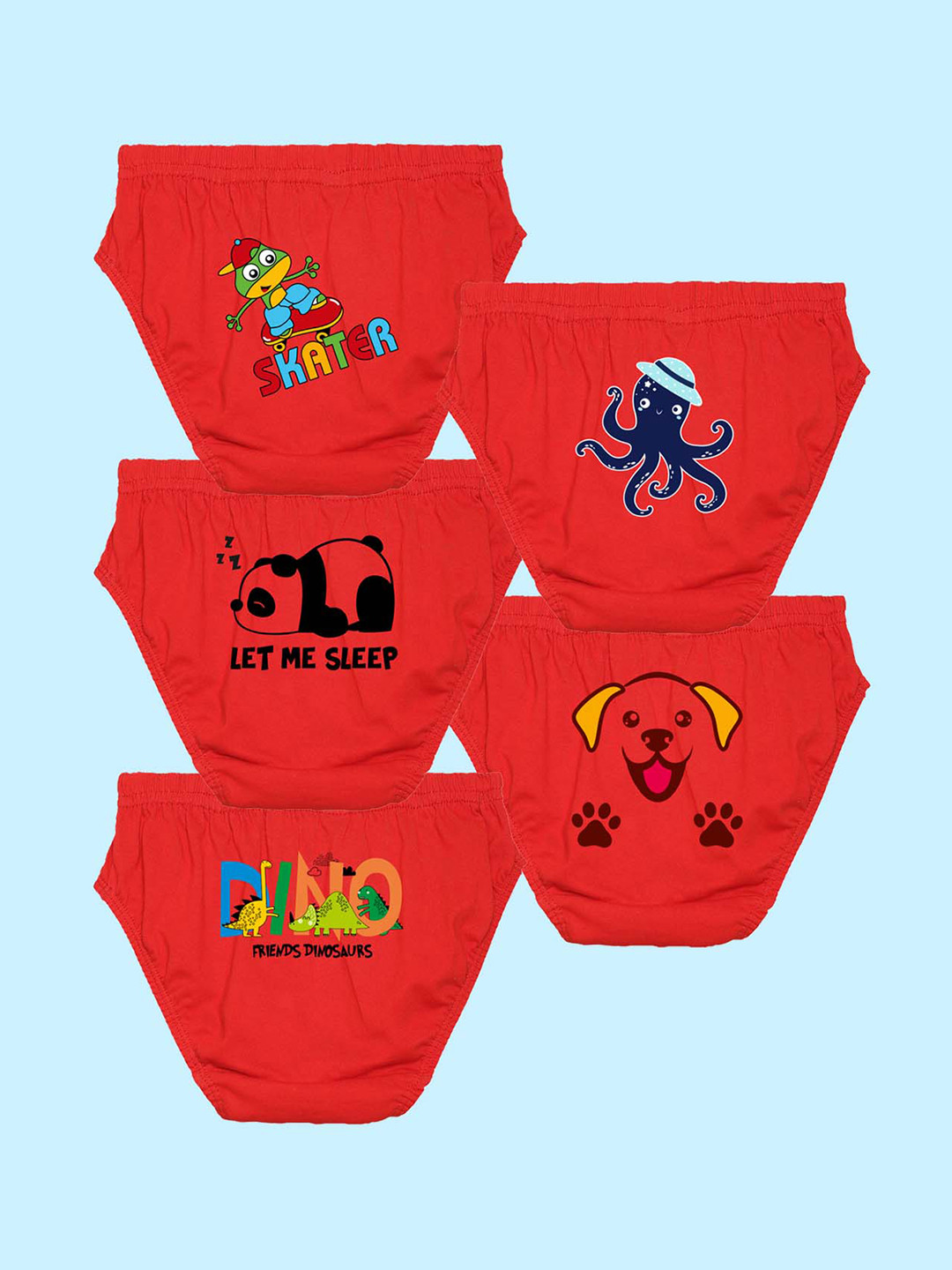 NUSYL Boys Pack Of 5 Printed Pure Cotton Basic Briefs NUBCBRFPO5.0037
