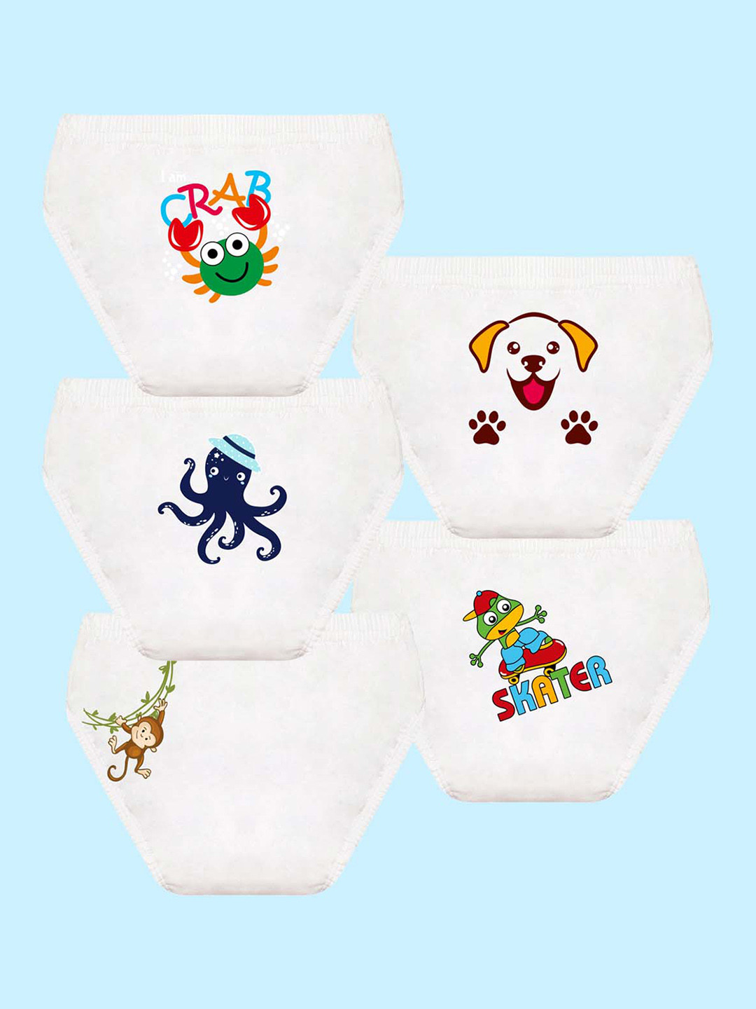 NUSYL Boys Pack Of 5 Printed Pure Cotton Basic Briefs NUBCBRFPO5.0036