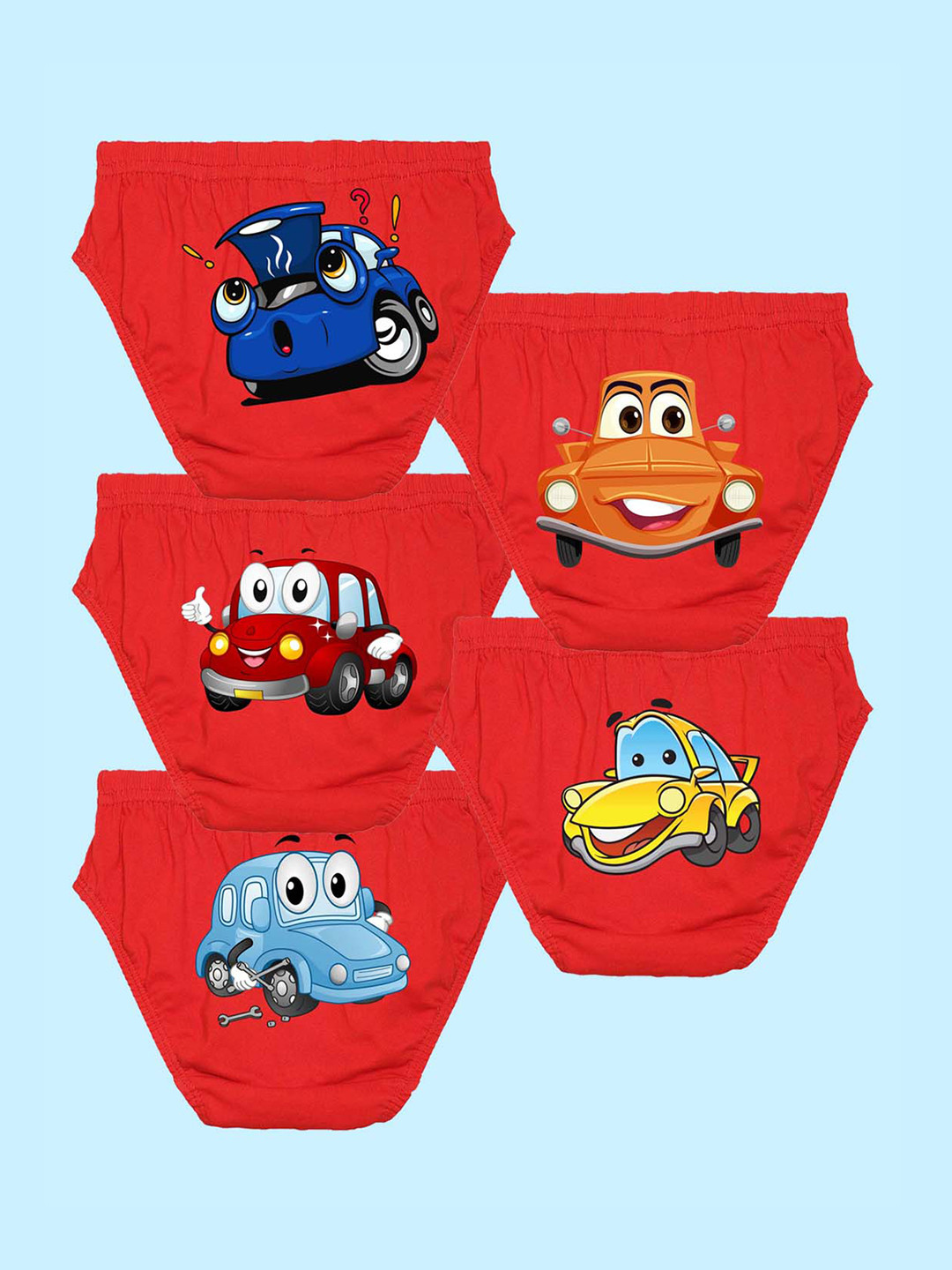 NUSYL Boys Pack Of 5 Cars Printed Pure Cotton Basic Briefs NUBCBRFPO5.0033