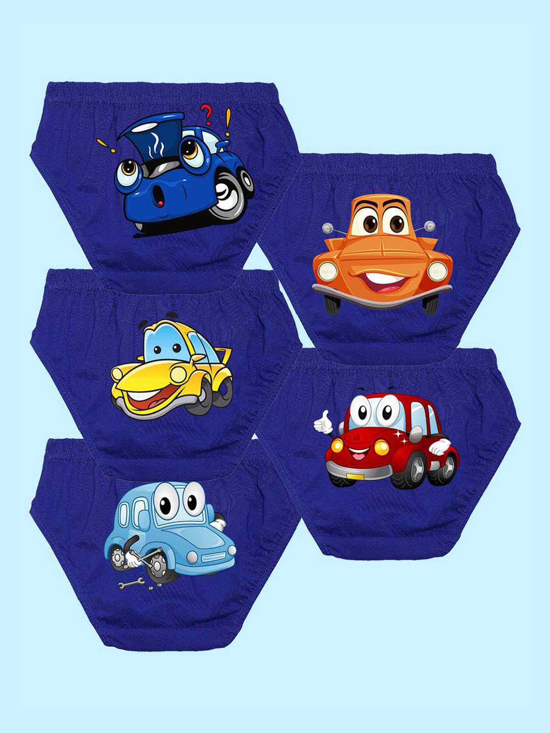 NUSYL Boys Pack Of 5 Cars Printed Pure Cotton Basic Briefs NUBCBRFPO5.0035
