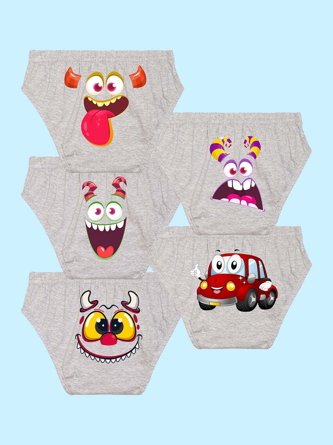 NUSYL Boys Pack Of 5 Graphic Printed Cotton Basic Briefs NUBCBRFPO5.0041