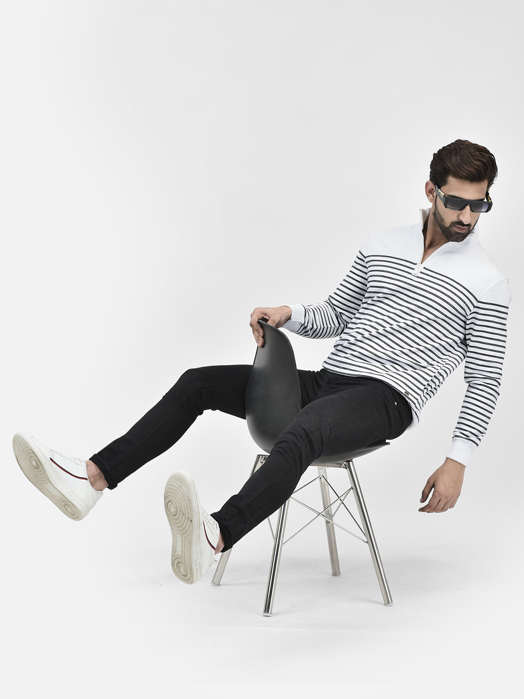 Crimsoune Club Striped High Neck Half Zip Pullover Sweatshirt