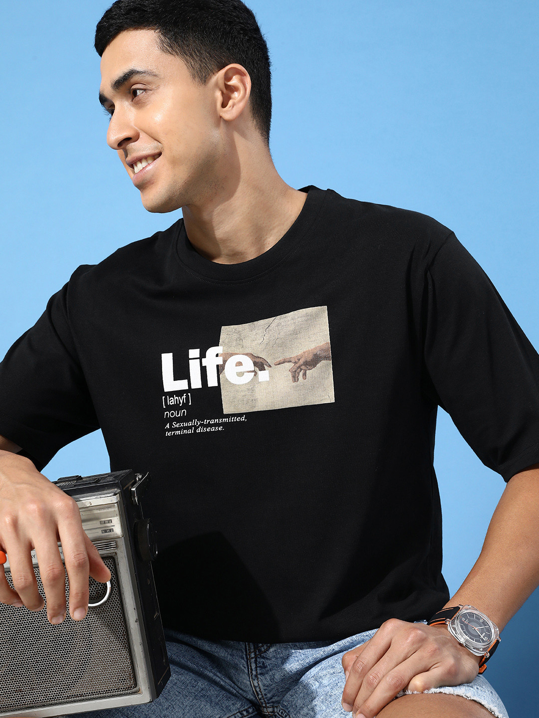 Difference of Opinion Men Typography Printed Drop-Shoulder Sleeves Pure Cotton Oversized T-shirt
