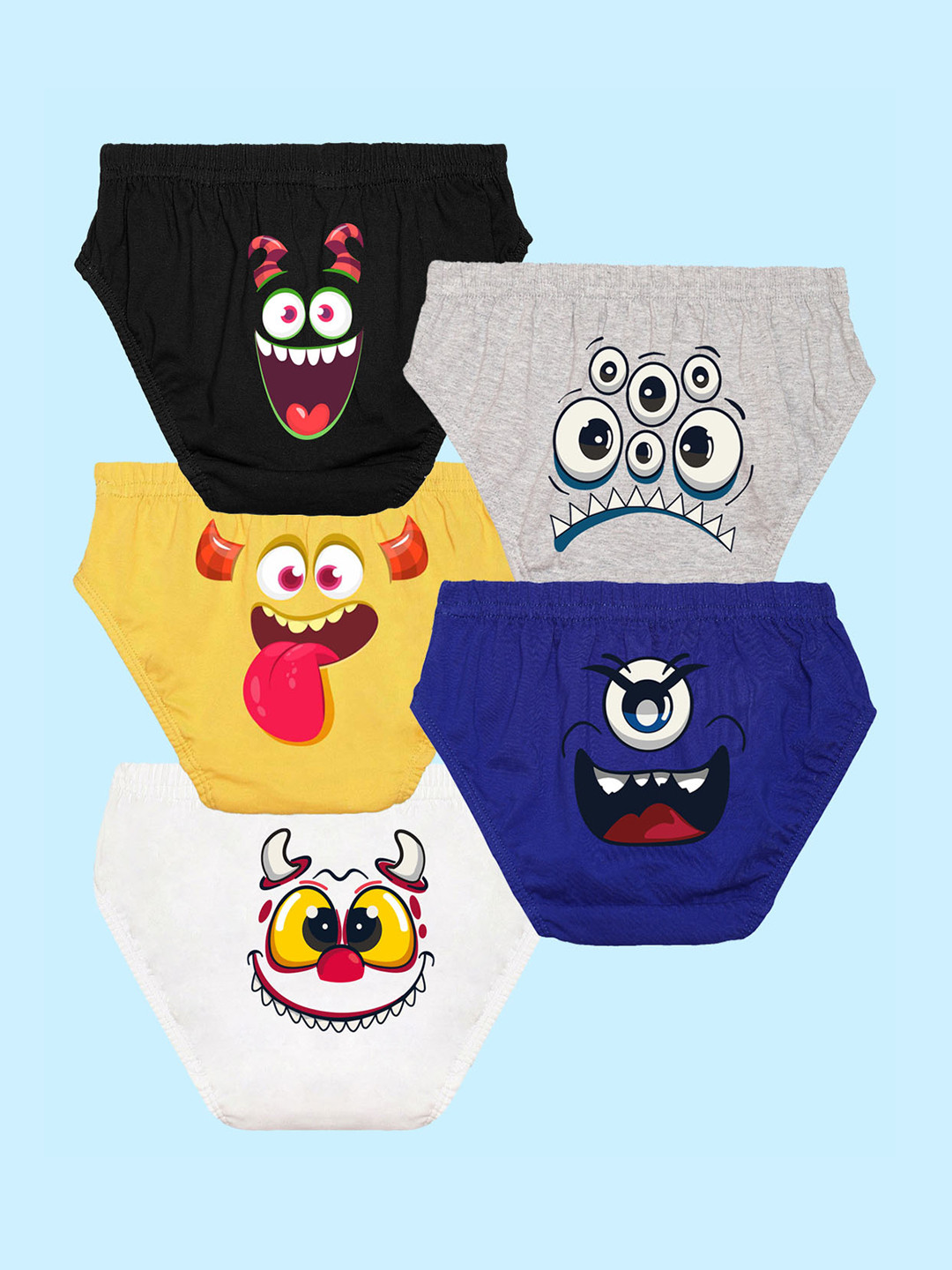 NUSYL Boys Pack Of 5 Printed Pure Cotton Basic Briefs NUBCBRFPO5.0043