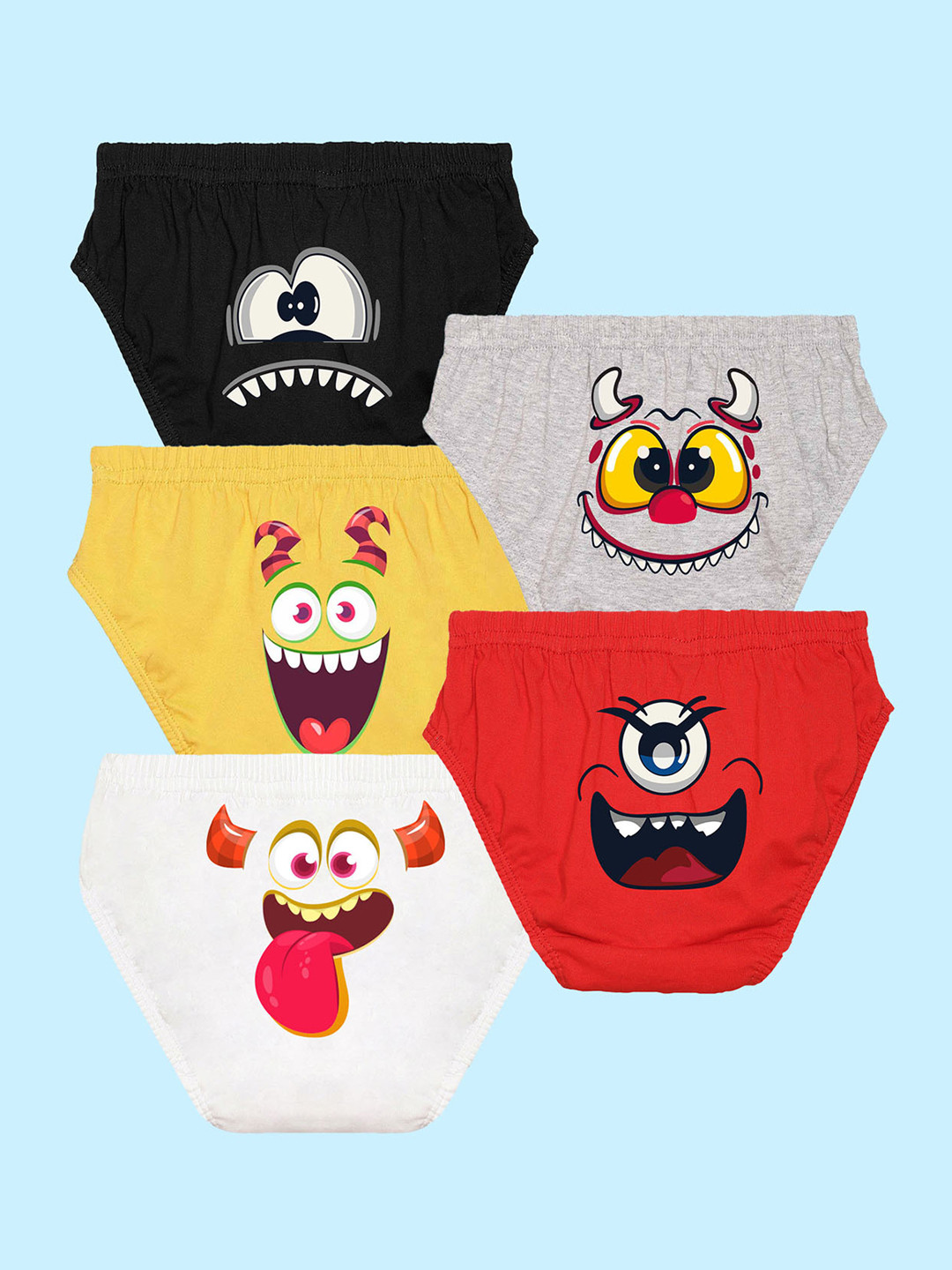 NUSYL Boys Pack Of 5 Printed Pure Cotton Basic Briefs NUBCBRFPO5.0045