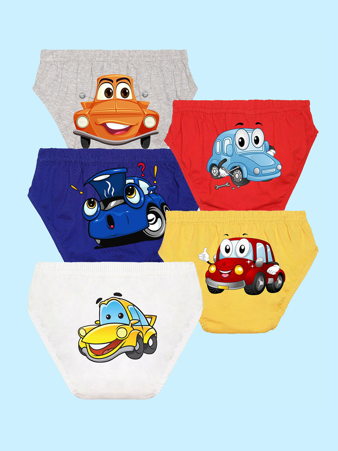 NUSYL Boys Pack Of 5 Printed Pure Cotton Basic Briefs NUBCBRFPO5.0054