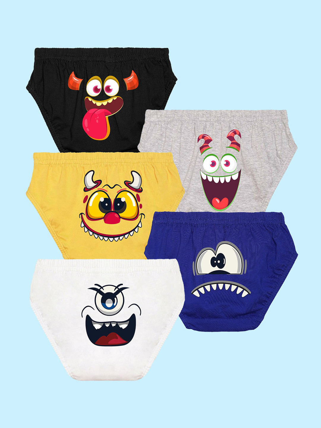 NUSYL Boys Pack Of 5 Printed Pure Cotton Basic Briefs NUBCBRFPO5.0046