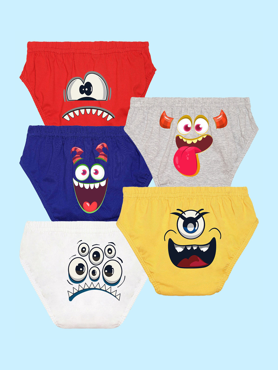 NUSYL Boys Pack Of 5 Printed Pure Cotton Basic Briefs NUBCBRFPO5.0047