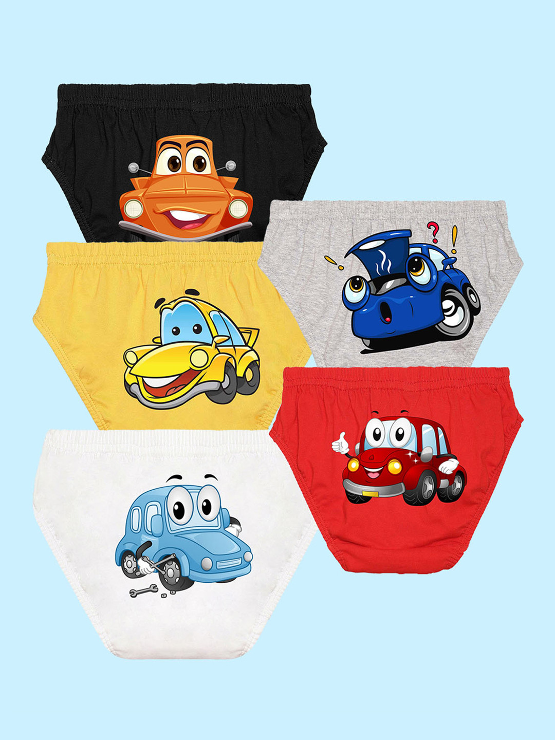 NUSYL Boys Pack Of 5 Printed Pure Cotton Basic Briefs NUBCBRFPO5.0050