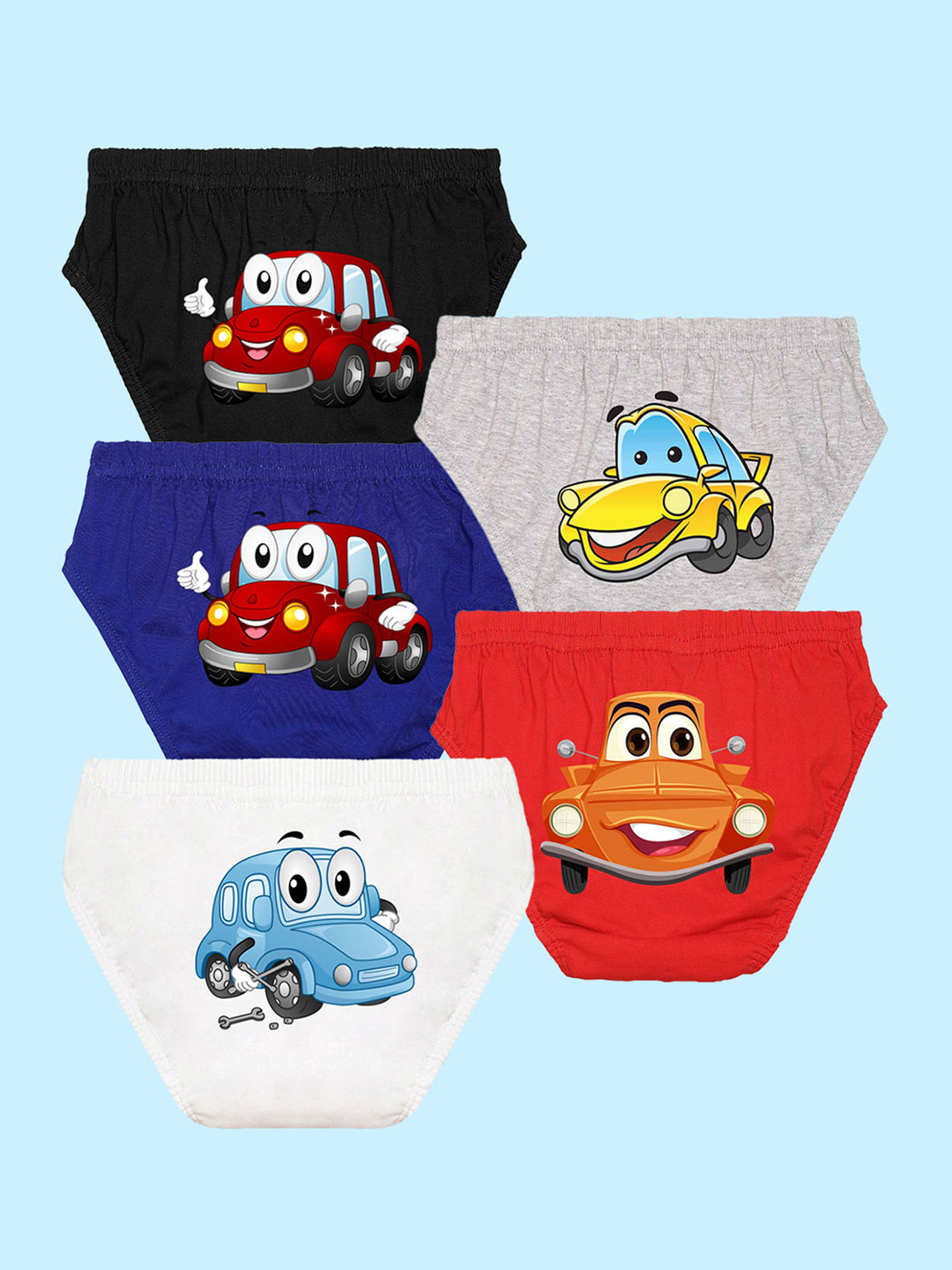 NUSYL Boys Pack Of 5 Printed Pure Cotton Basic Briefs NUBCBRFPO5.0055