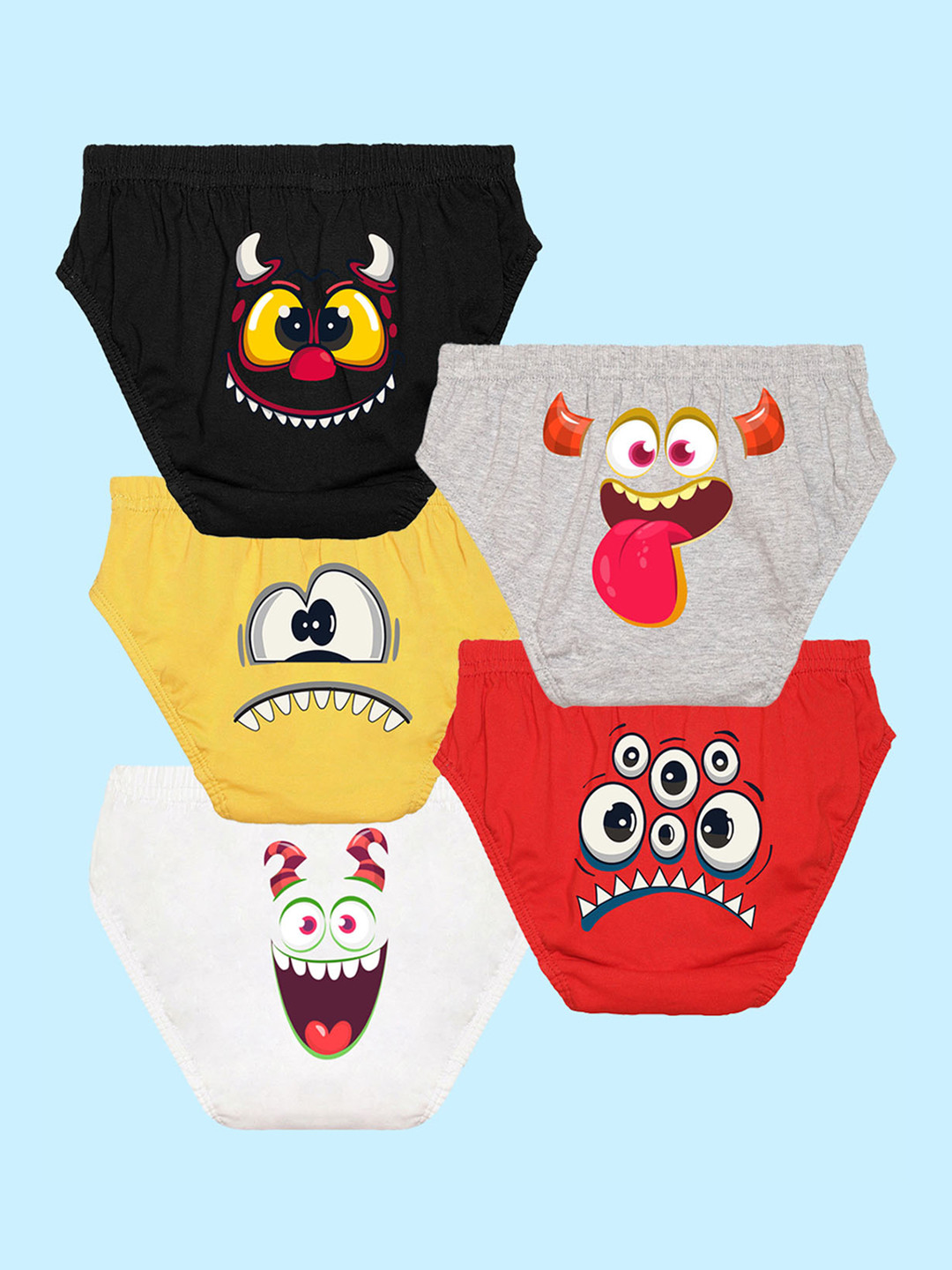 NUSYL Boys Pack Of 5 Printed Pure Cotton Basic Briefs NUBCBRFPO5.0044