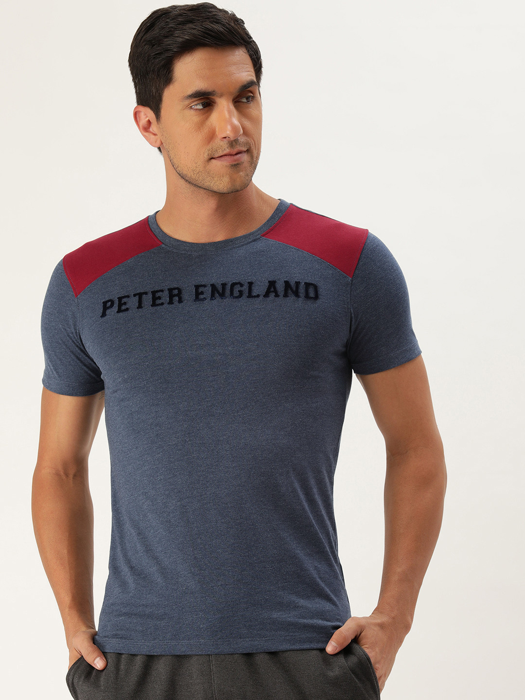 Peter England Men Brand Logo Printed Slim Fit T-shirt