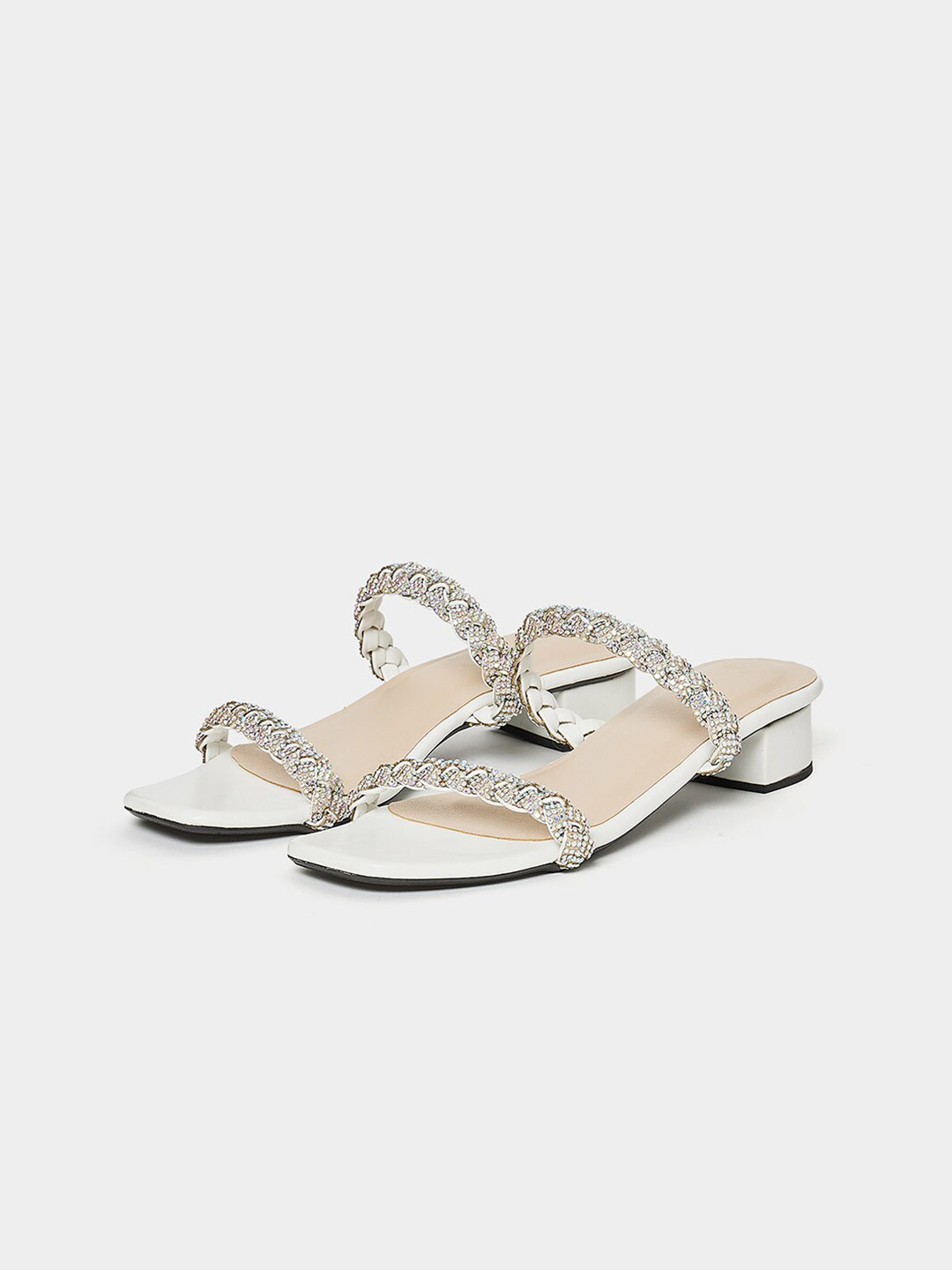 Styli White & Silver-Toned Embellished Block Heels