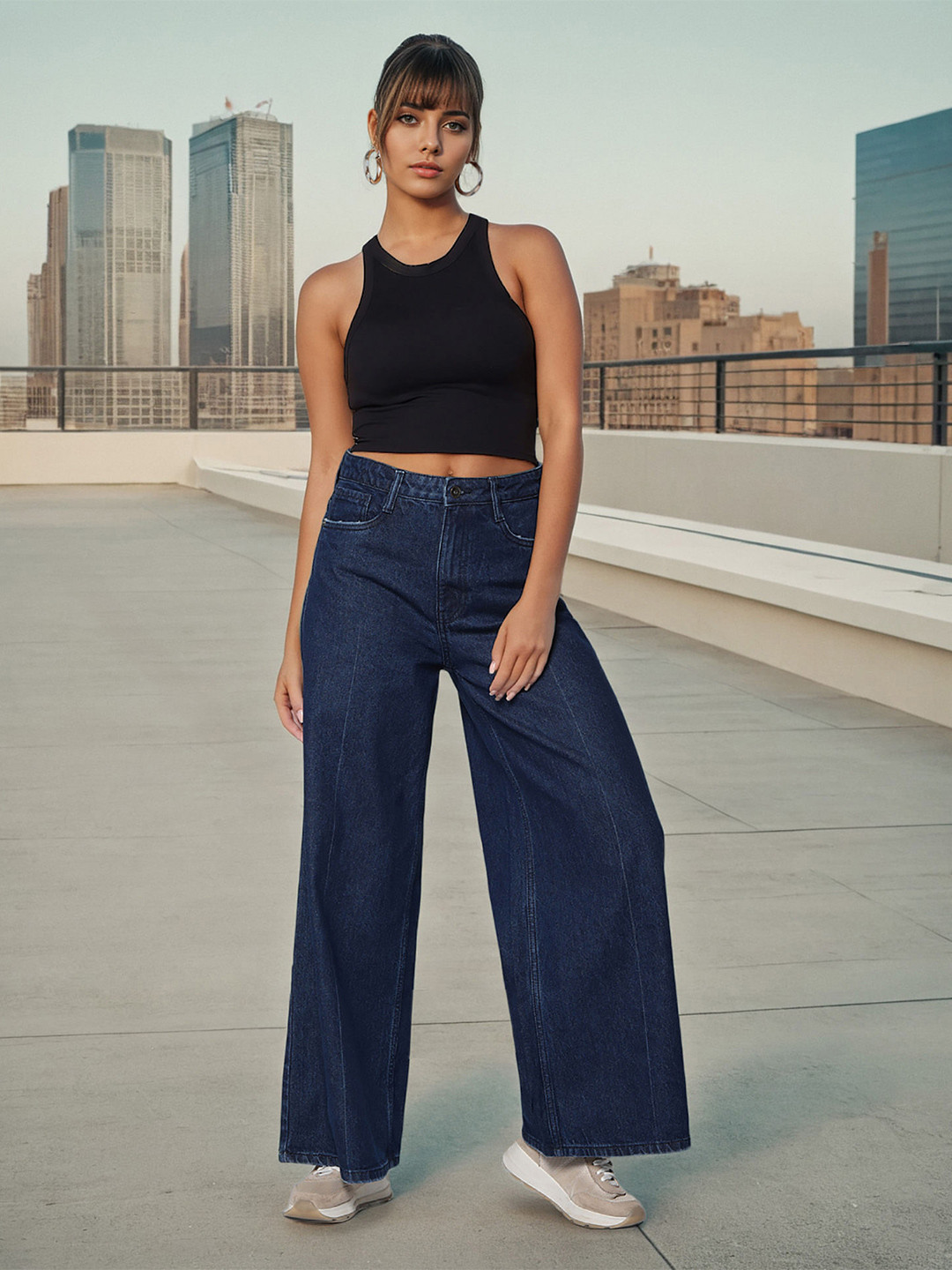 Flying Machine K-Street X Mid Rise Wide Leg Rinsed Jeans