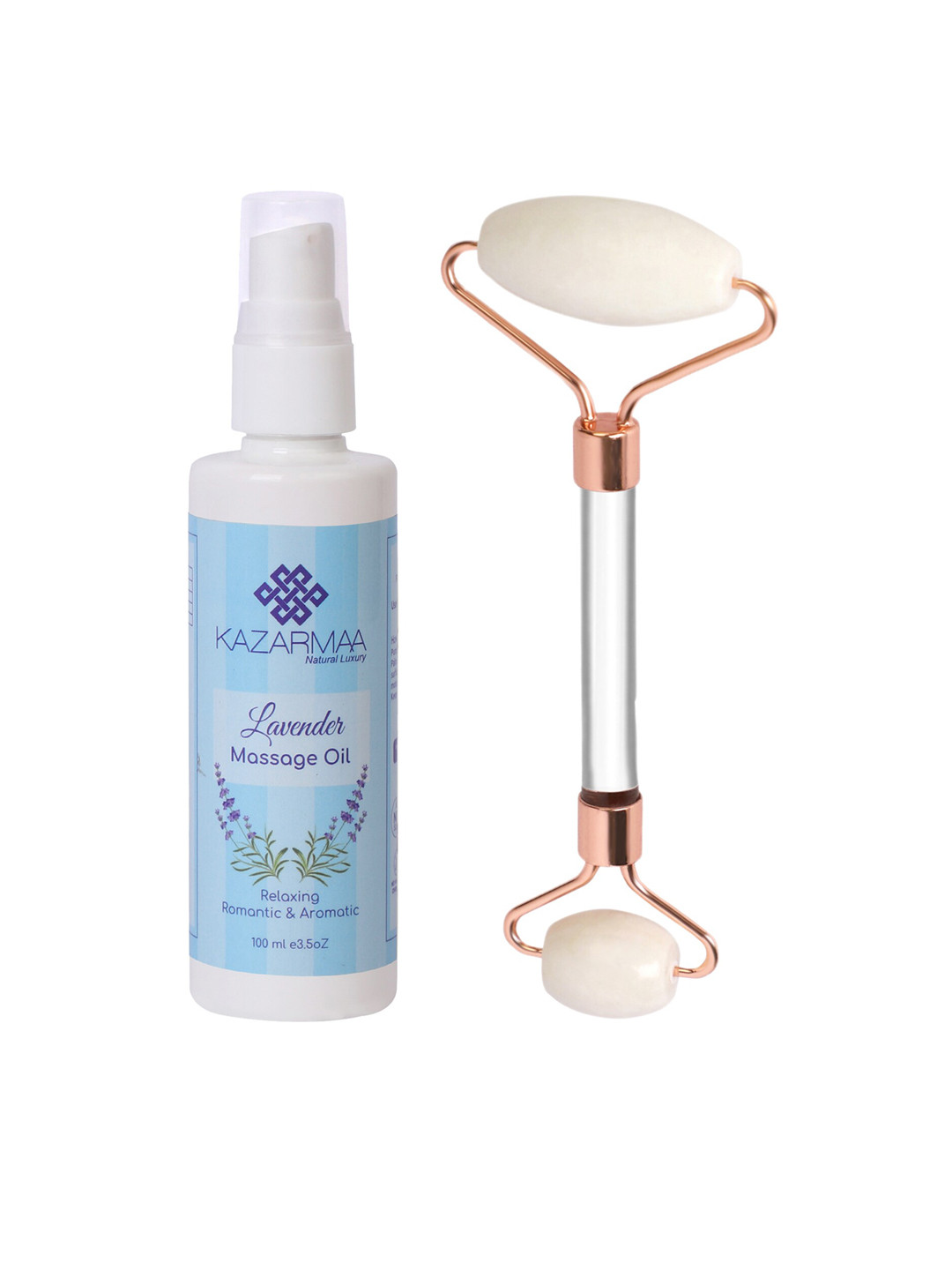 KAZARMAA Lavender Massage Oil & White Jade Roller Combo