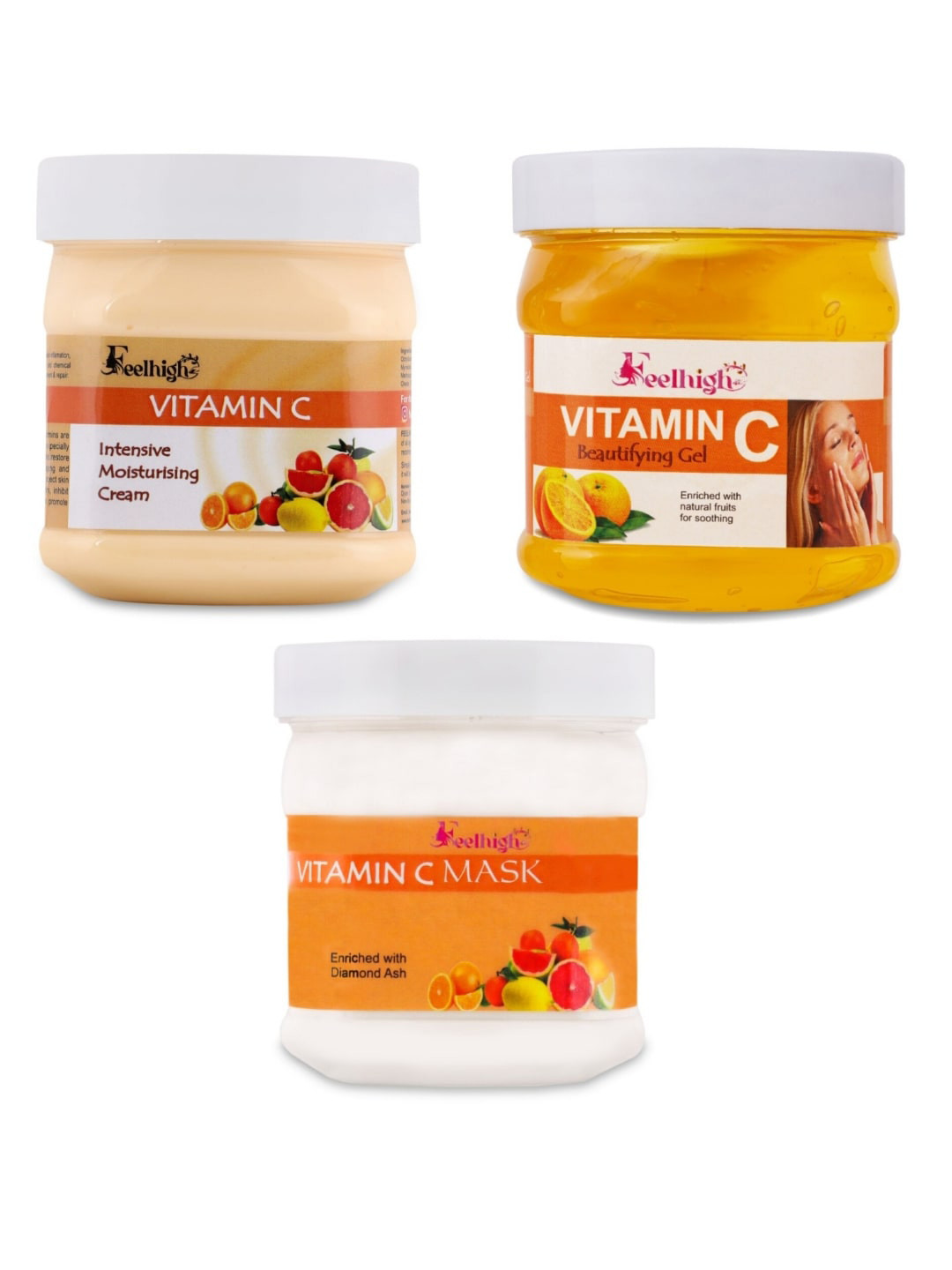 FEELHIGH Set of Vitamin C Brightening Cream + Gel + Mask - 500 ml Each