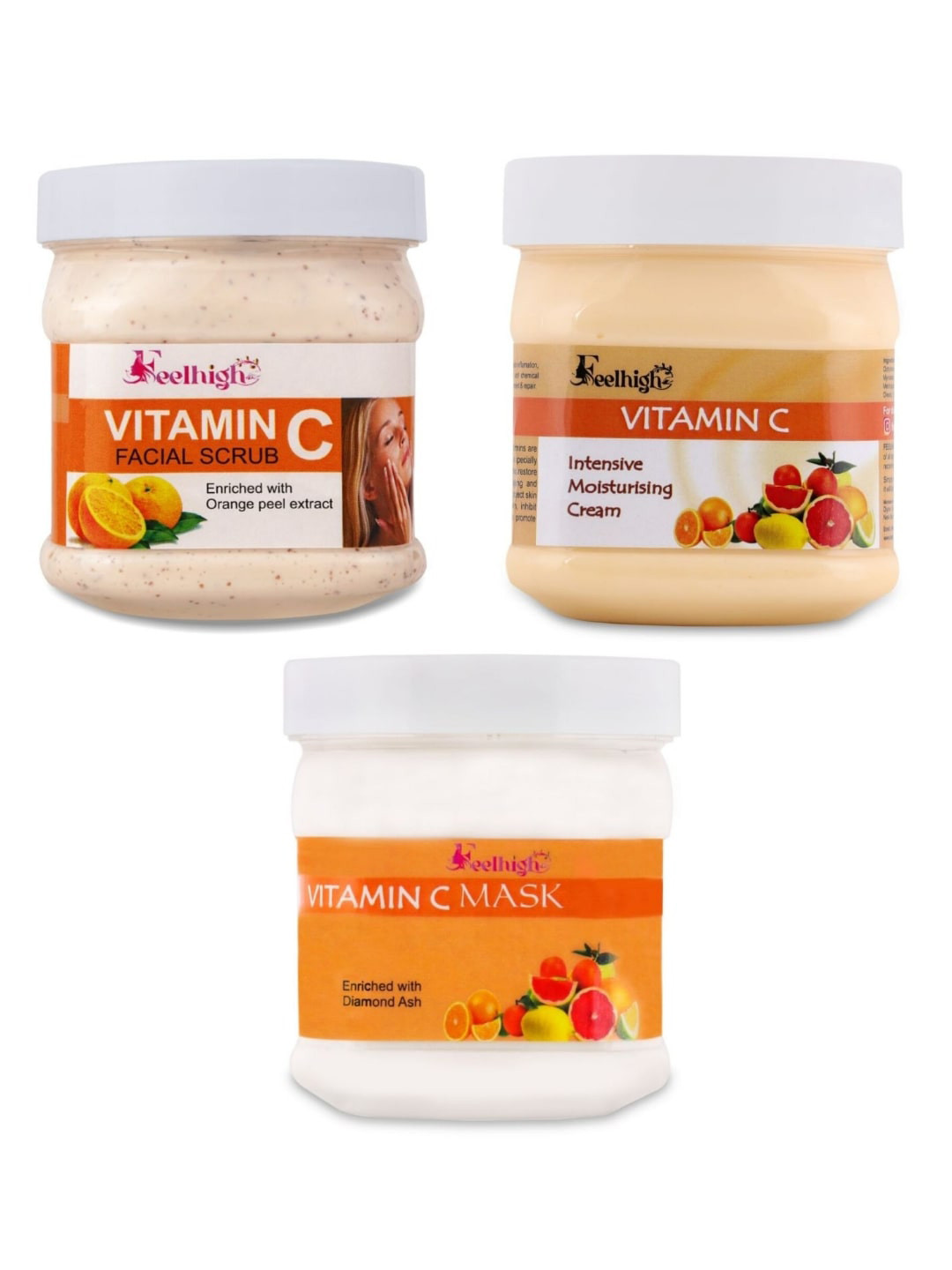 FEELHIGH Set of Vitamin C Scrub + Brightening Cream + Face Mask - 500ml Each