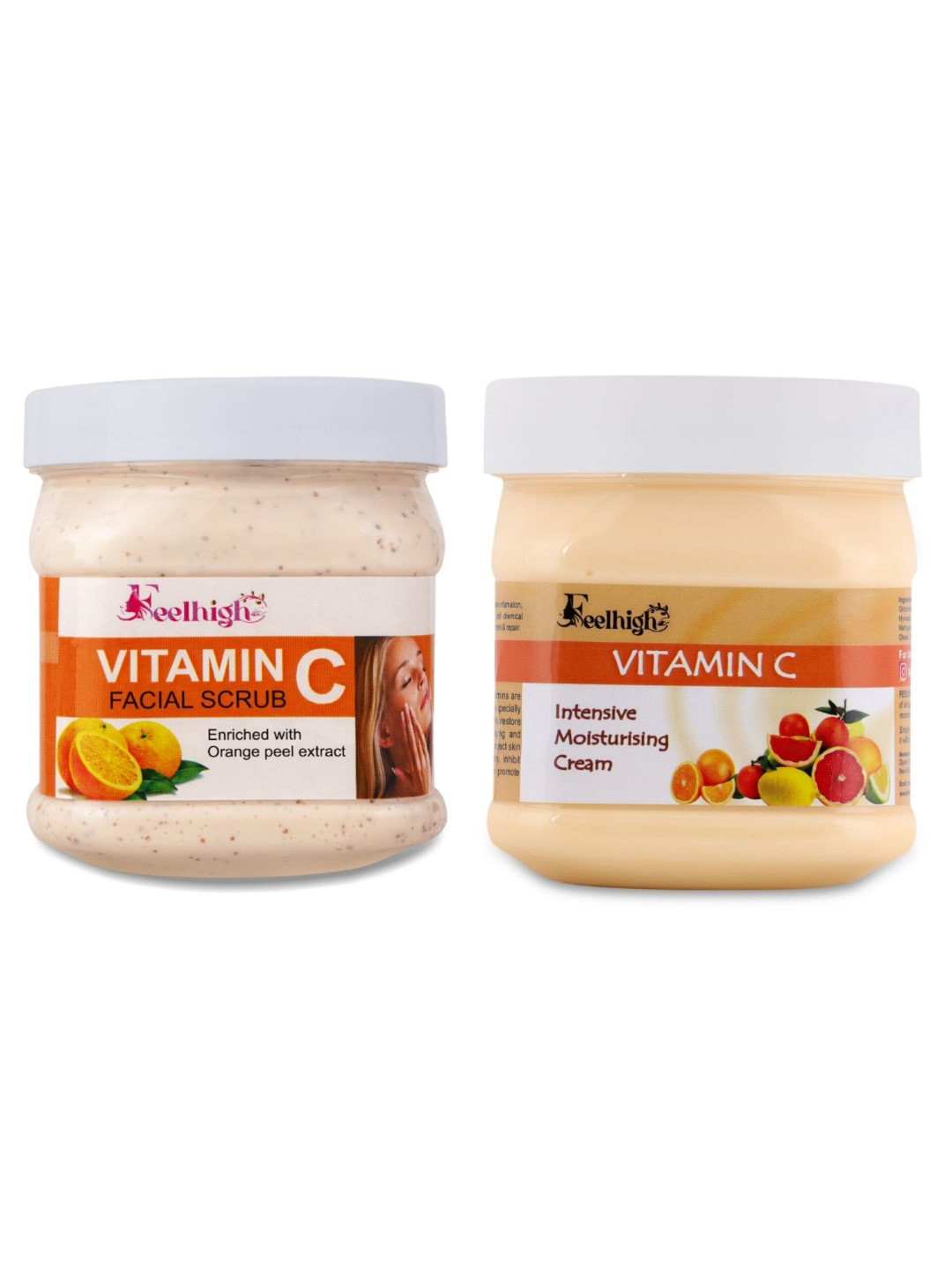 FEELHIGH Set of Vitamin C Face Scrub + Brightening Cream - 500 ml Each