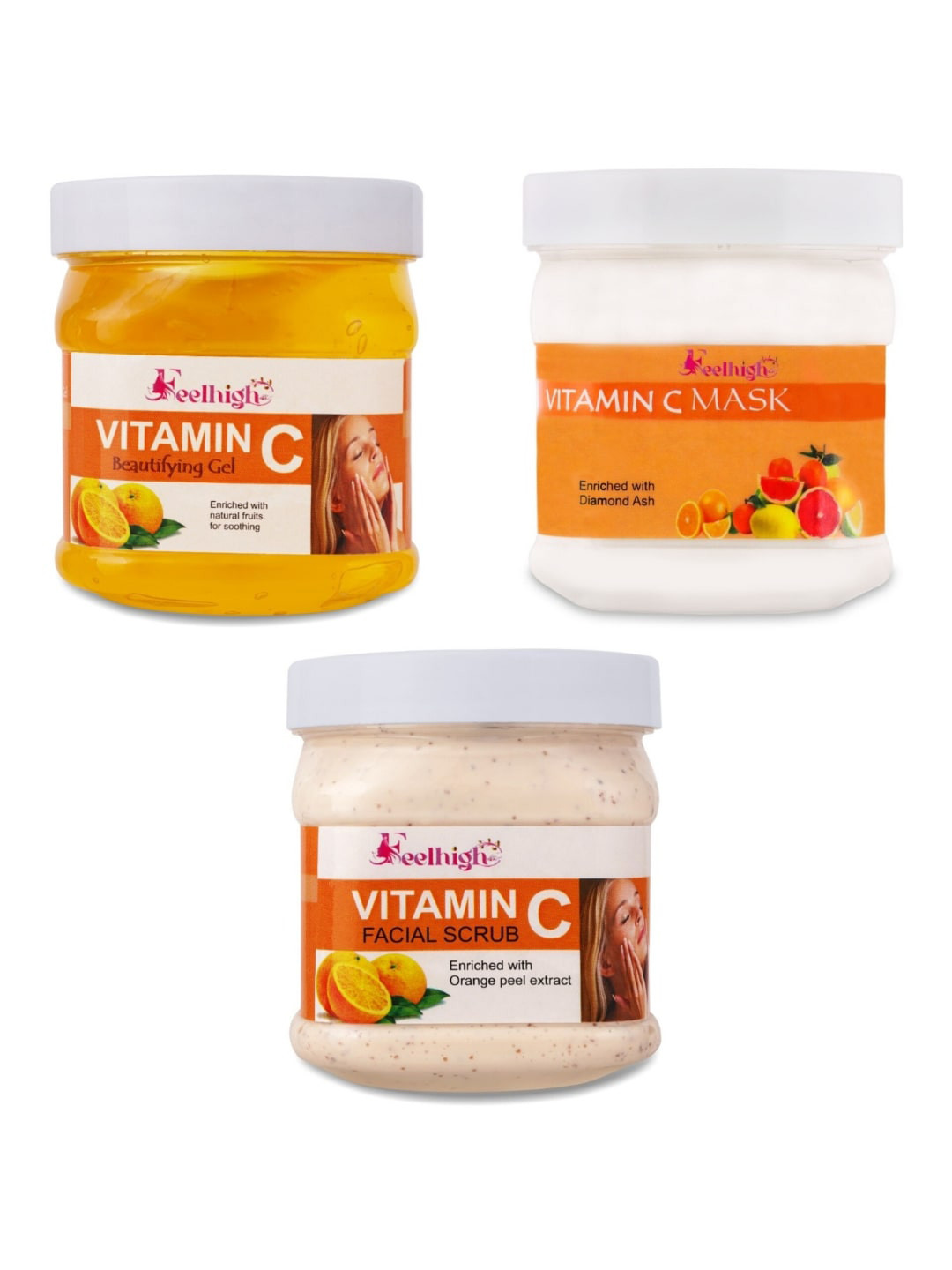 FEELHIGH Set of Vitamin C Scrub + Fce Mask + Skin Brightening Gel - 500 ml Each