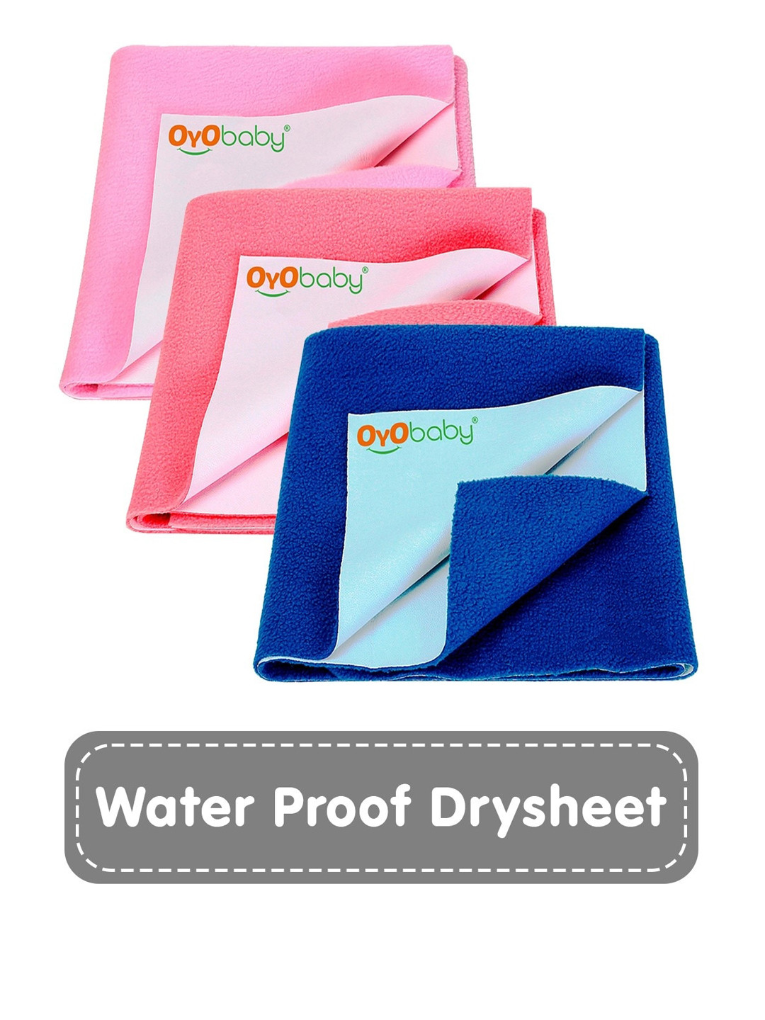 OyO Baby Pack of 3 Pink Salmon Rose & Royal Blue Dry Sheet 100 x 70 cm