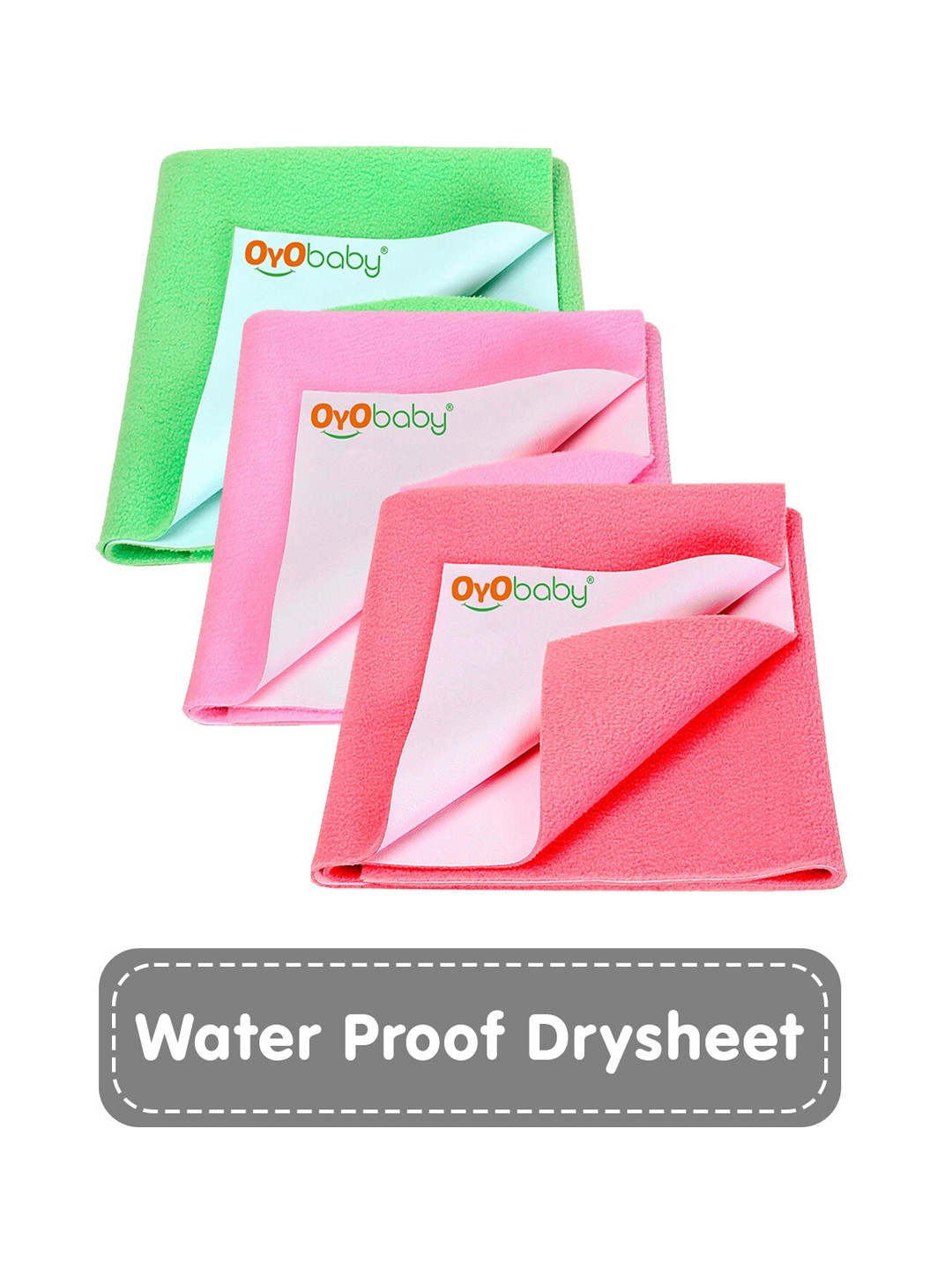 OyO Baby Pack of 3 Salmon Rose Pink & Light Green Dry Sheet Polycotton Mattress Protector