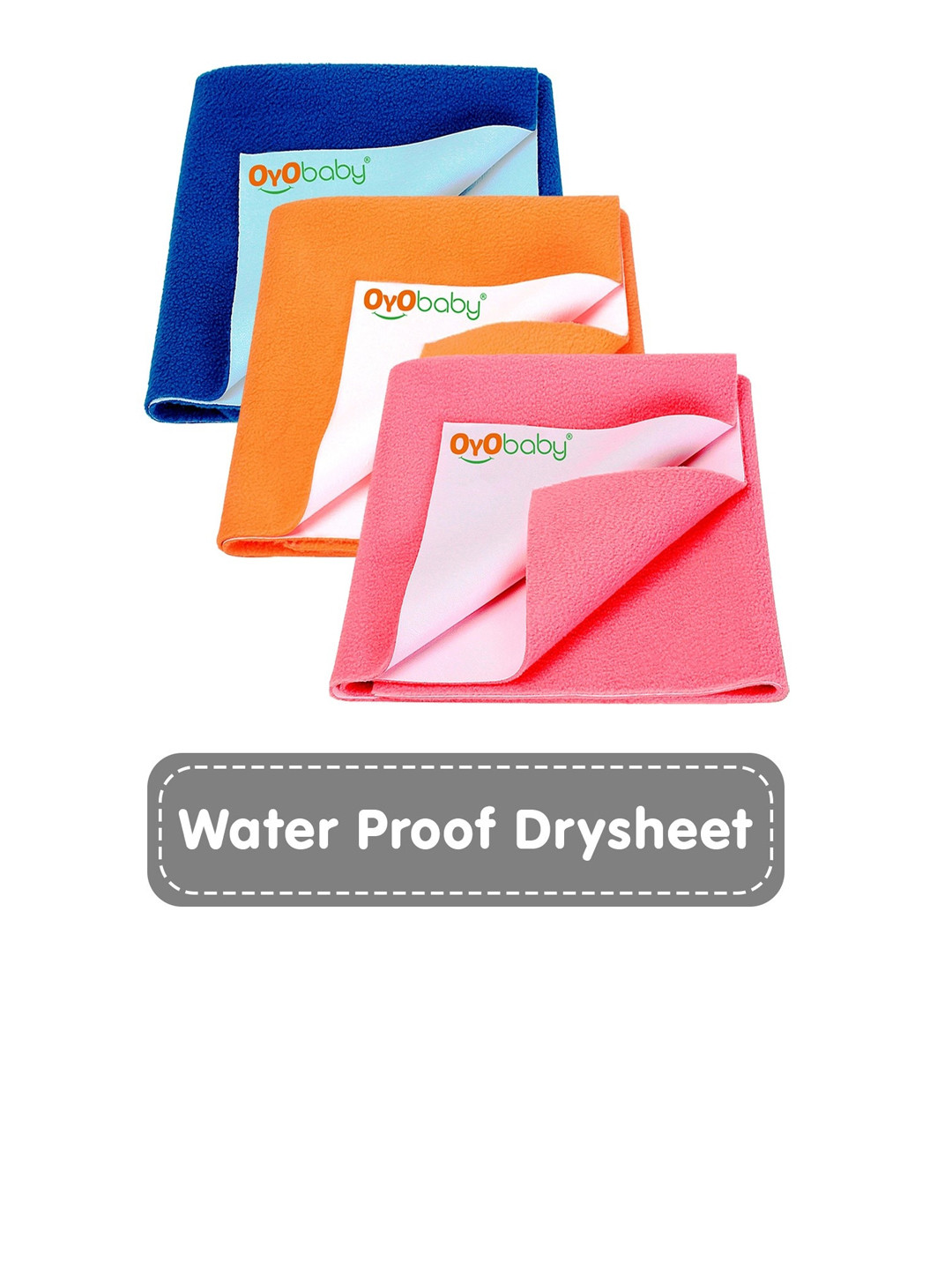 OyO Baby Pack of 3 Salmon Rose, Royal Blue & Peach Dry Sheet Polycotton Mattress Protector