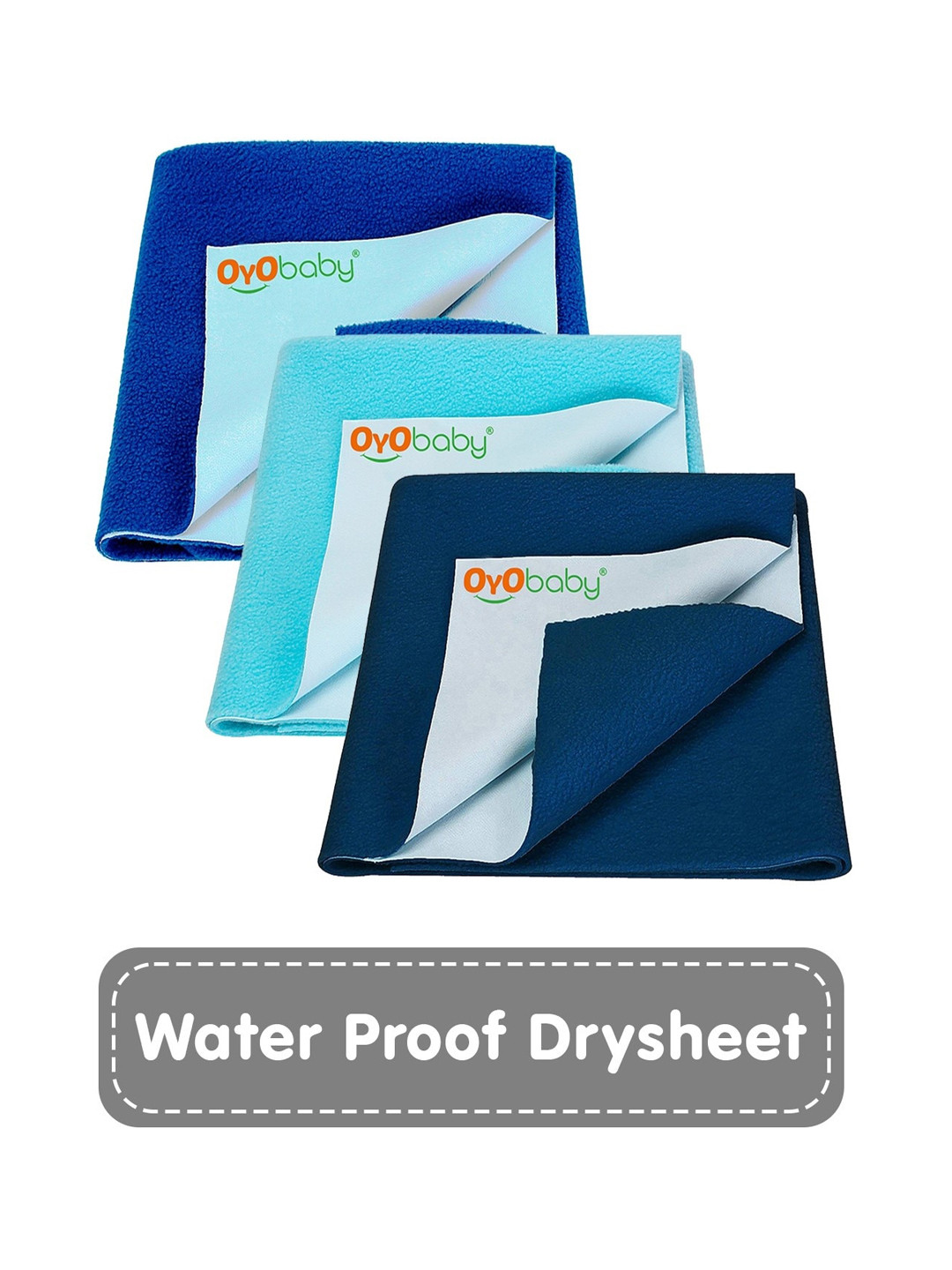 OyO Baby Pack of 3 Royal Blue, Sea Blue & Dark Sea Blue Dry Sheet Polycotton Mattress Protector