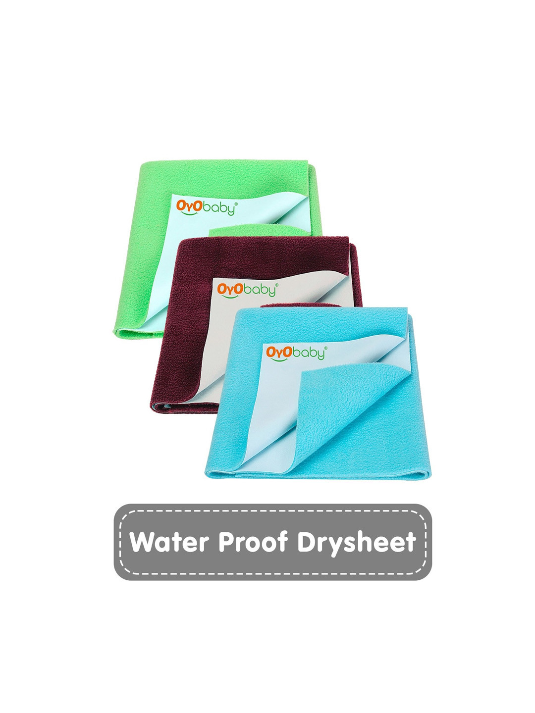 OyO Baby Pack of 3 Sea Blue Maroon & Light Green Dry Sheet 70x50 cm