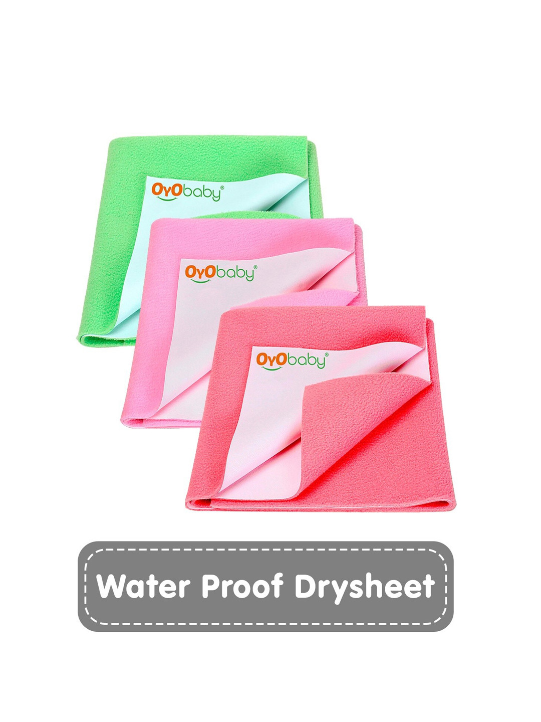 OyO Baby Pack of 3 Salmon Rose, Pink & Light Green Dry Sheet Polycotton Mattress Protector