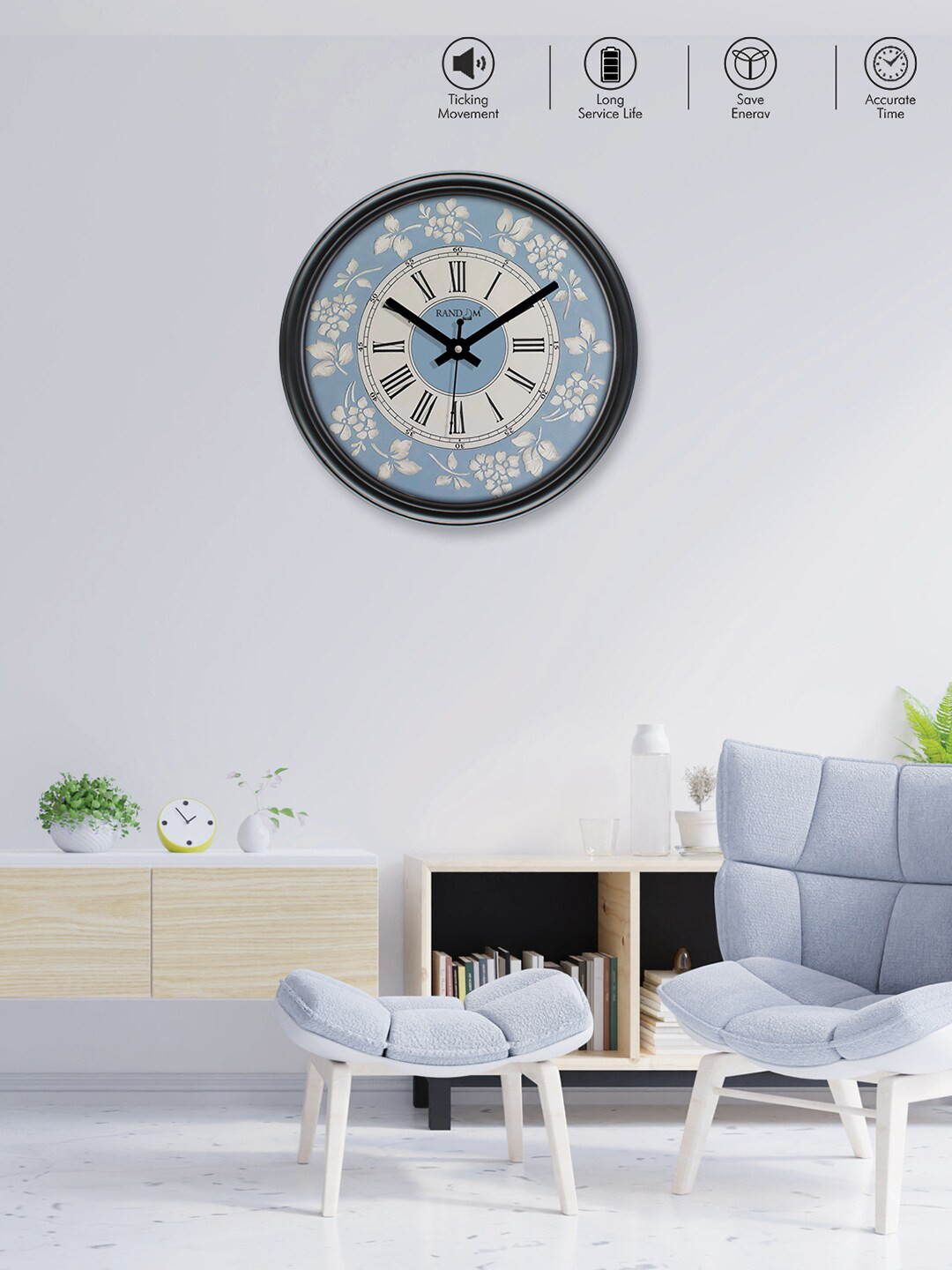 RANDOM Stylish Tic Toc Movement Plastic Large Display Round Battery Analogue Wall Clock-30cm