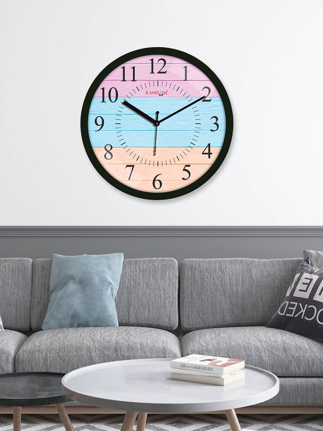 RANDOM Blue & Pink Colourblocked Contemporary Wall Clock