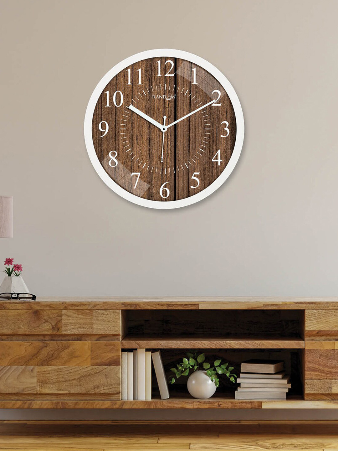RANDOM White & Brown Printed Contemporary Wall Clock