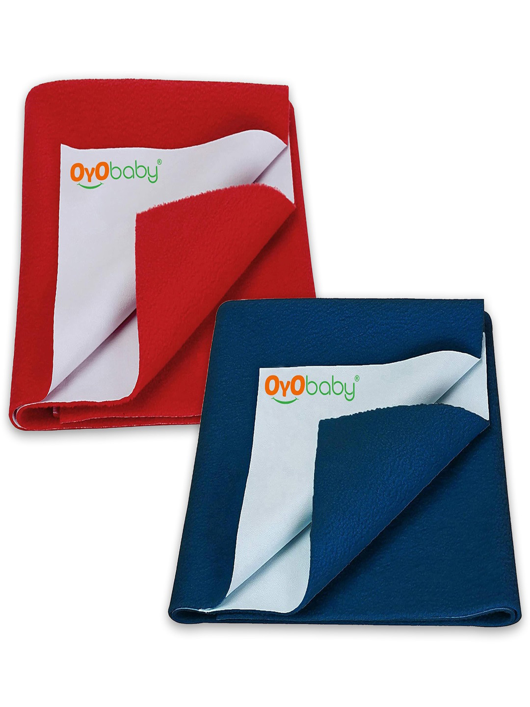 OyO Baby Pack of 2 Sea Blue & Red Waterproof Dry sheet Polycotton Mattress Protector